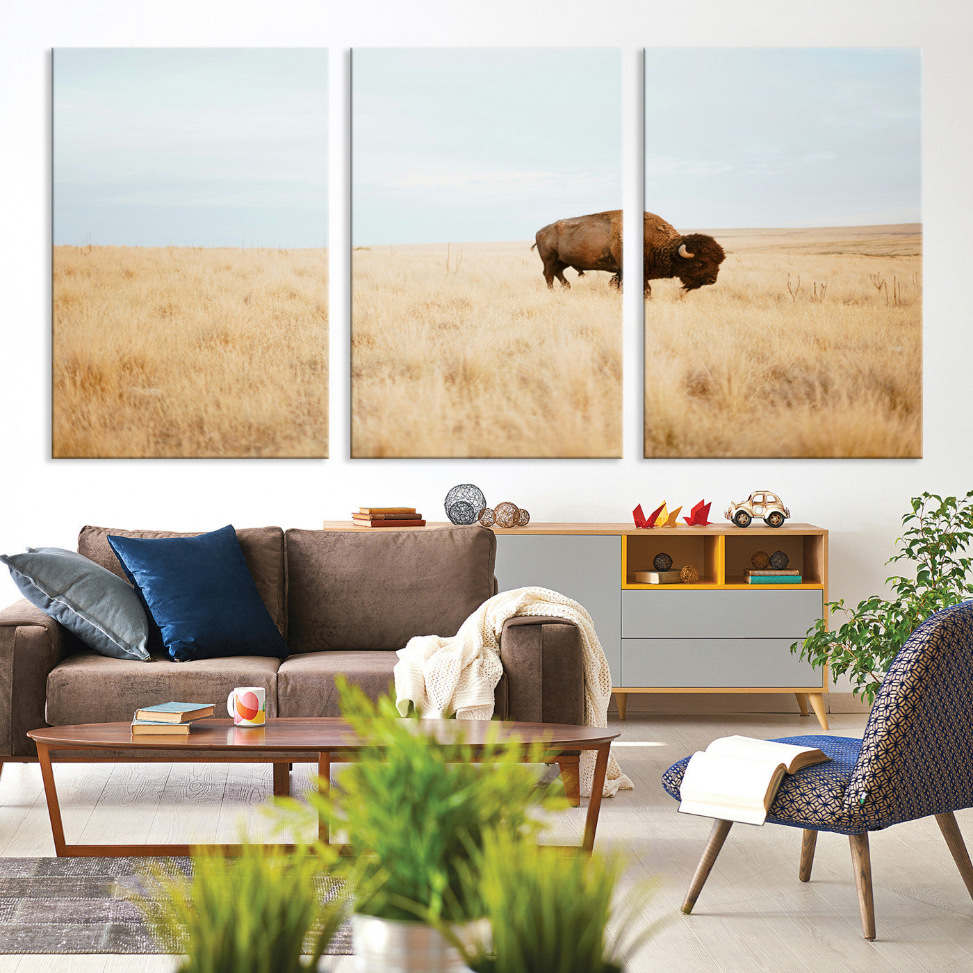 61392510-MGV-CV-36X24-Buffalo Wall Art Canvas Print, Framed Western Wildlife Wall Decor Art Picture Print, Rustic Farmhouse Art Perfect Rustic Western Decor