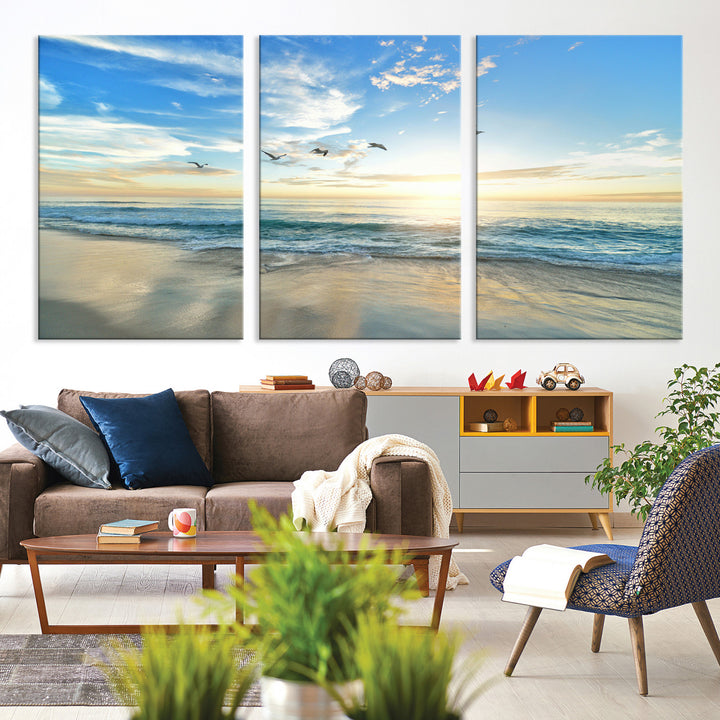 20708696-MGV-CV-36X24-Minimalist Seaside Morning Glow Art Canvas Print, Golden Reflections Perfect Coastal Minimalist Decor Artwork