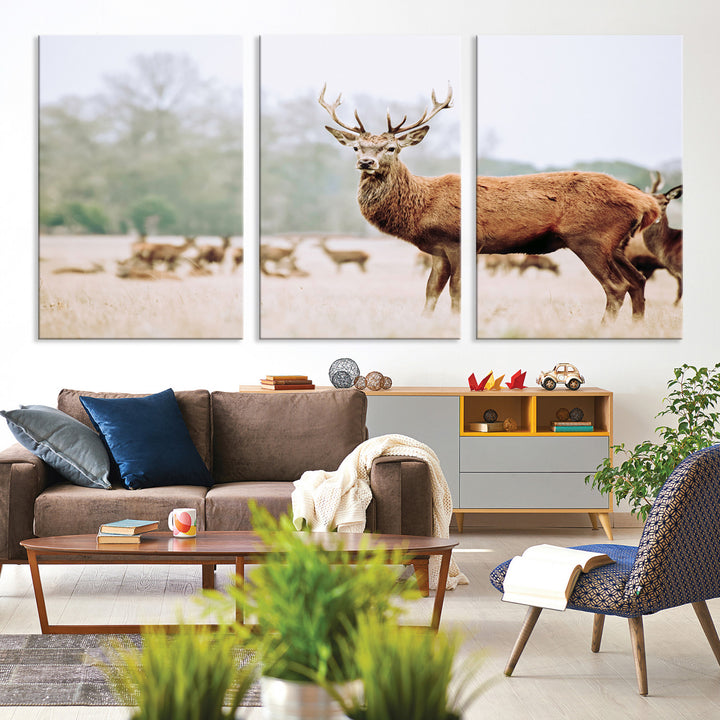 Rustic Nature Print Wall Art Canvas Print, Framed Deer Canvas Wall Art Art Picture Print, Nordic Animal Art Perfect Rustic Nature Decor