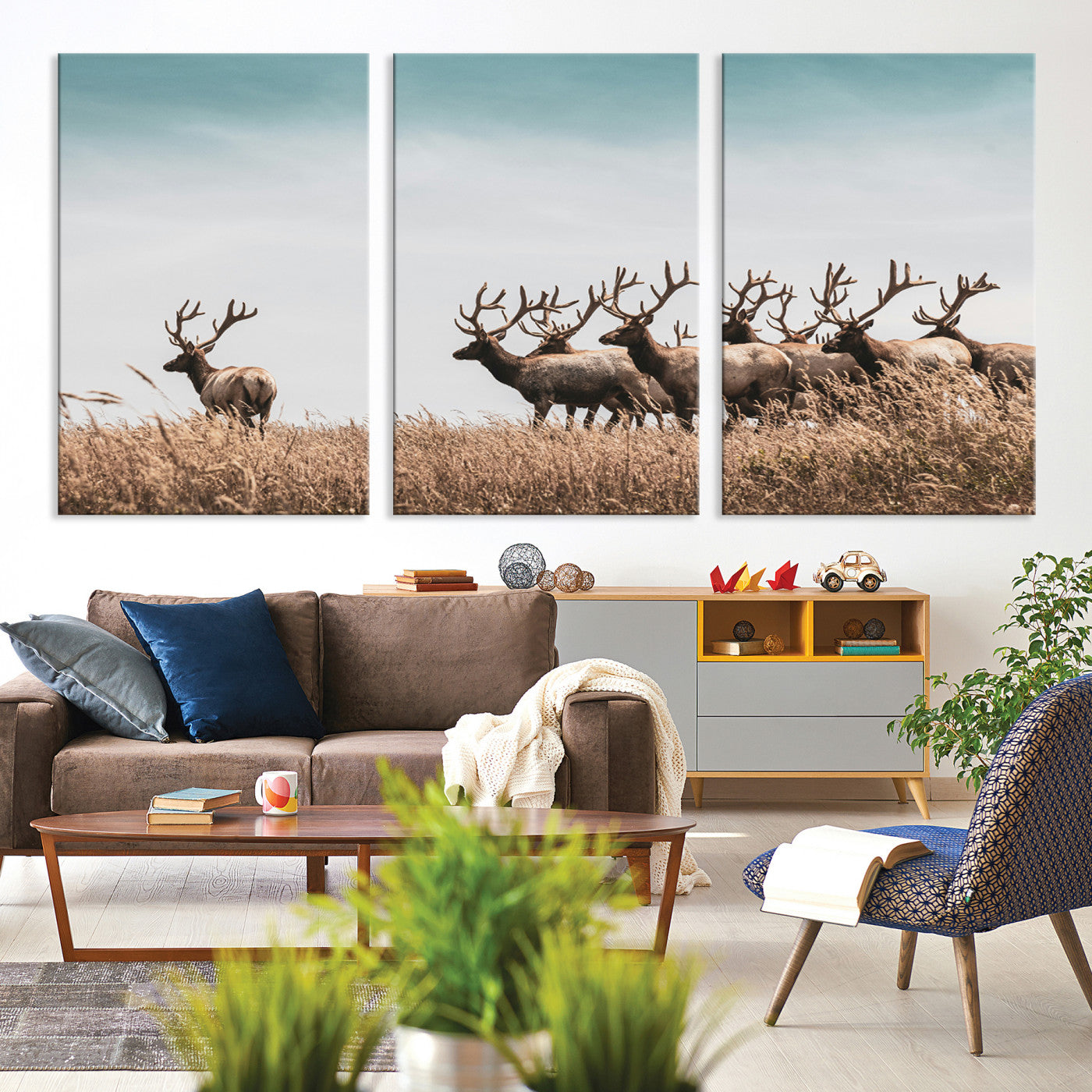 81594705-MGV-CV-36X24-Elk Herd Wall Art Canvas, Antler Canvas Print, Framed Wildlife Photography Art Picture Print, Rustic Nature Print Perfect Rustic Wildlife