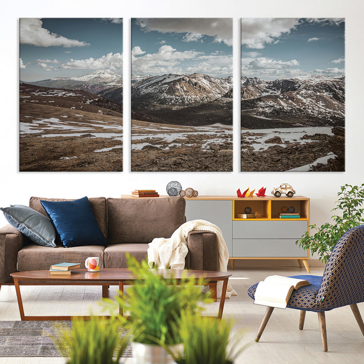 Mountain Landscape Wall Art Canvas Print, Framed Snowy Peaks Art Picture Print, Rugged Highlands Perfect Rustic Adventure Decor Artwork