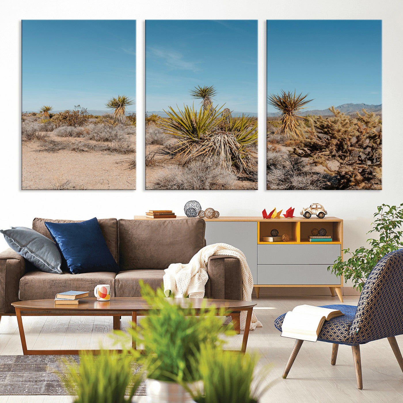 MGV-CV-60X30-3P - Joshua Tree Wall Art Canvas Print, Framed Desert Landscape Art Picture Print, Warm Earth Tones Perfect Southwestern Minimalist Decor Artwork