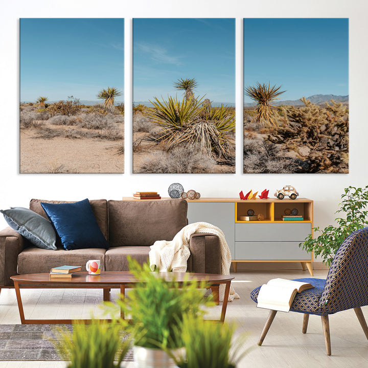 Joshua Tree Wall Art Canvas Print, Desert Landscape Print, Framed Warm Earth Tones Art Print, Large California Southwest Printing
