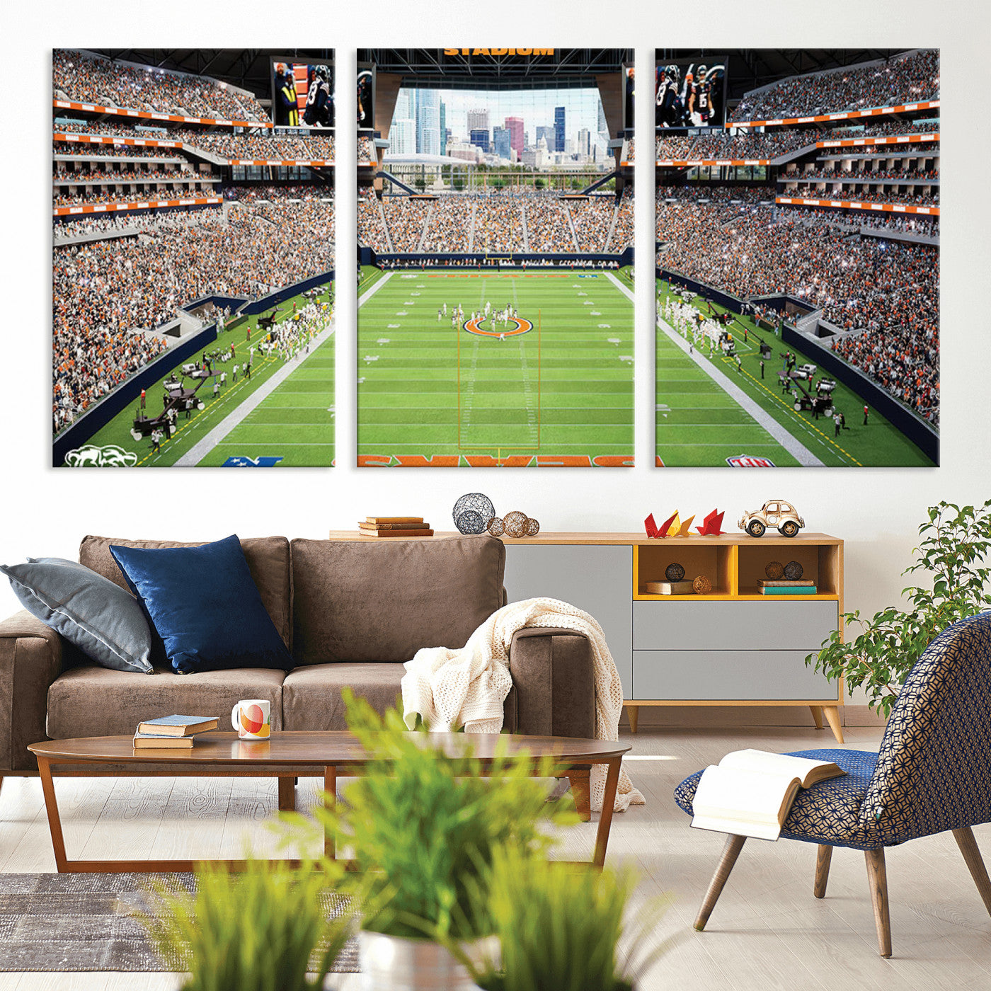 76935553-MGV-CV-36X24-Chicago Bears Soldiers Field Wall Art Canvas Print – Framed Football Stadium Artwork for Sports Fans, Soldier Field Skyline Canvas Decor for Game Room or Man Cave