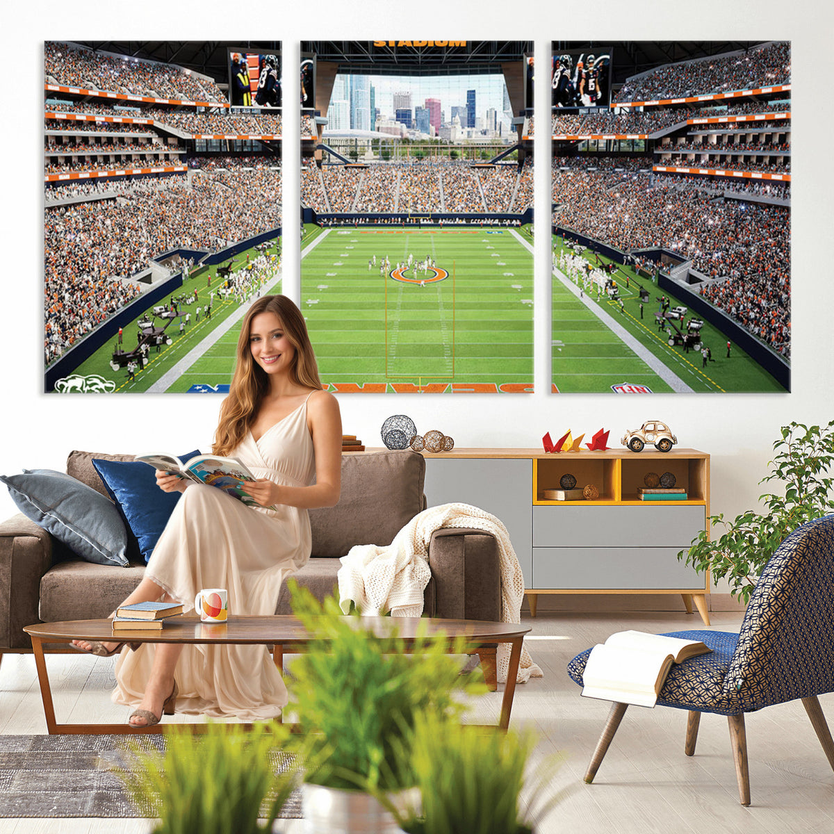 76935553-PAN-FL-20X10 - Chicago Bears Soldiers Field Wall Art Canvas Print, Home Office Wall Decor
