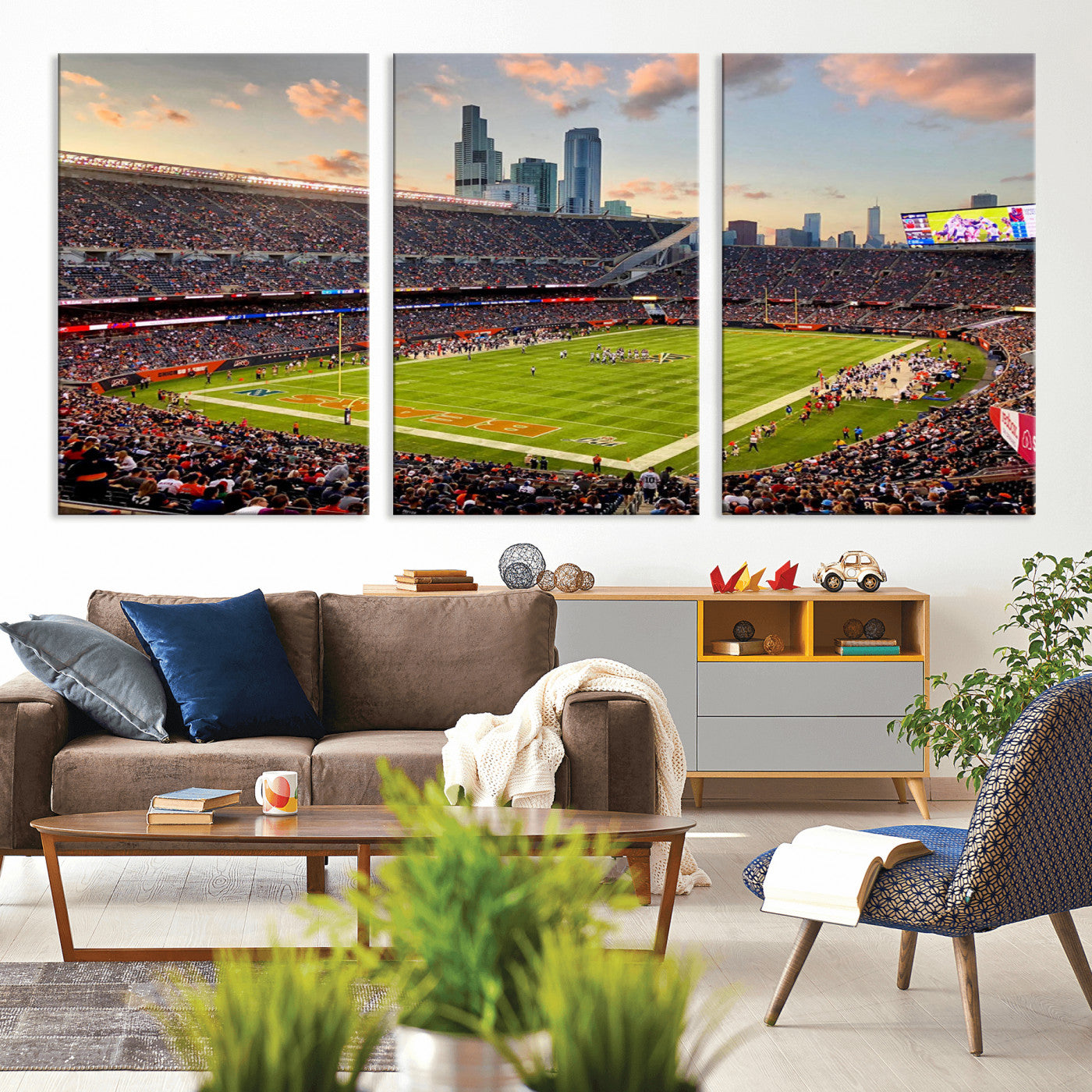 55377093-MGV-CV-36X24-Chicago Bears Soldiers Field Wall Art Canvas Print – Framed Football Stadium Artwork for Sports Fans, Soldier Field Skyline Canvas Decor for Game Room or Man Cave