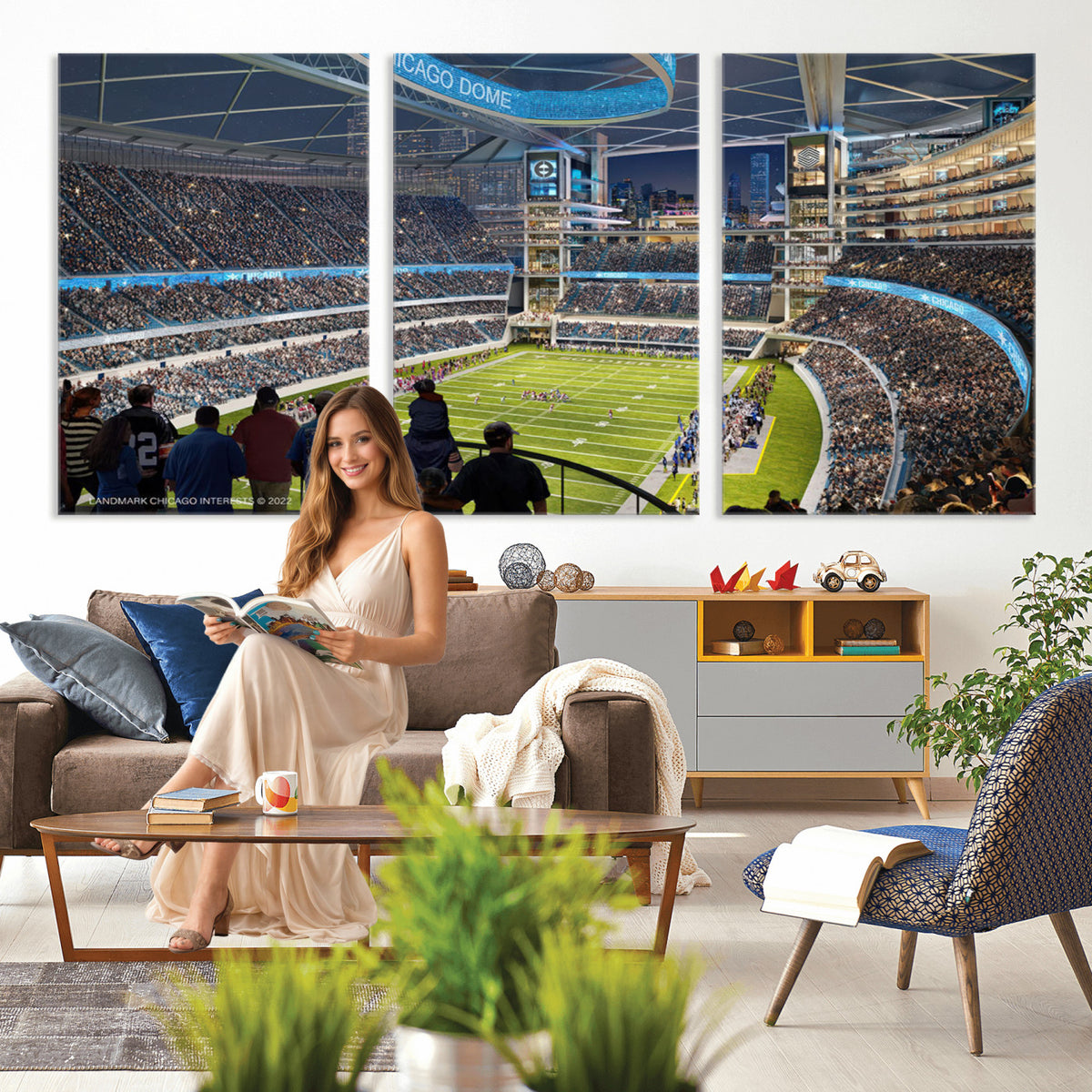 41816511-MGV-CV-36X24 - Chicago Dome Stadium Wall Art Canvas Print, Framed Modern Decor