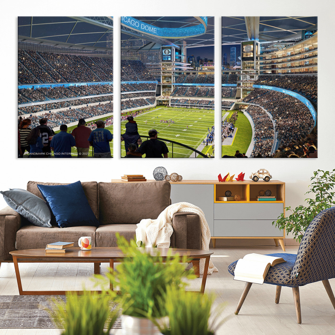 41816511-MGV-CV-36X24-Chicago Bears Soldiers Field Wall Art Canvas Print – Framed Football Stadium Artwork for Sports Fans, Soldier Field Skyline Canvas Decor for Game Room or Man Cave