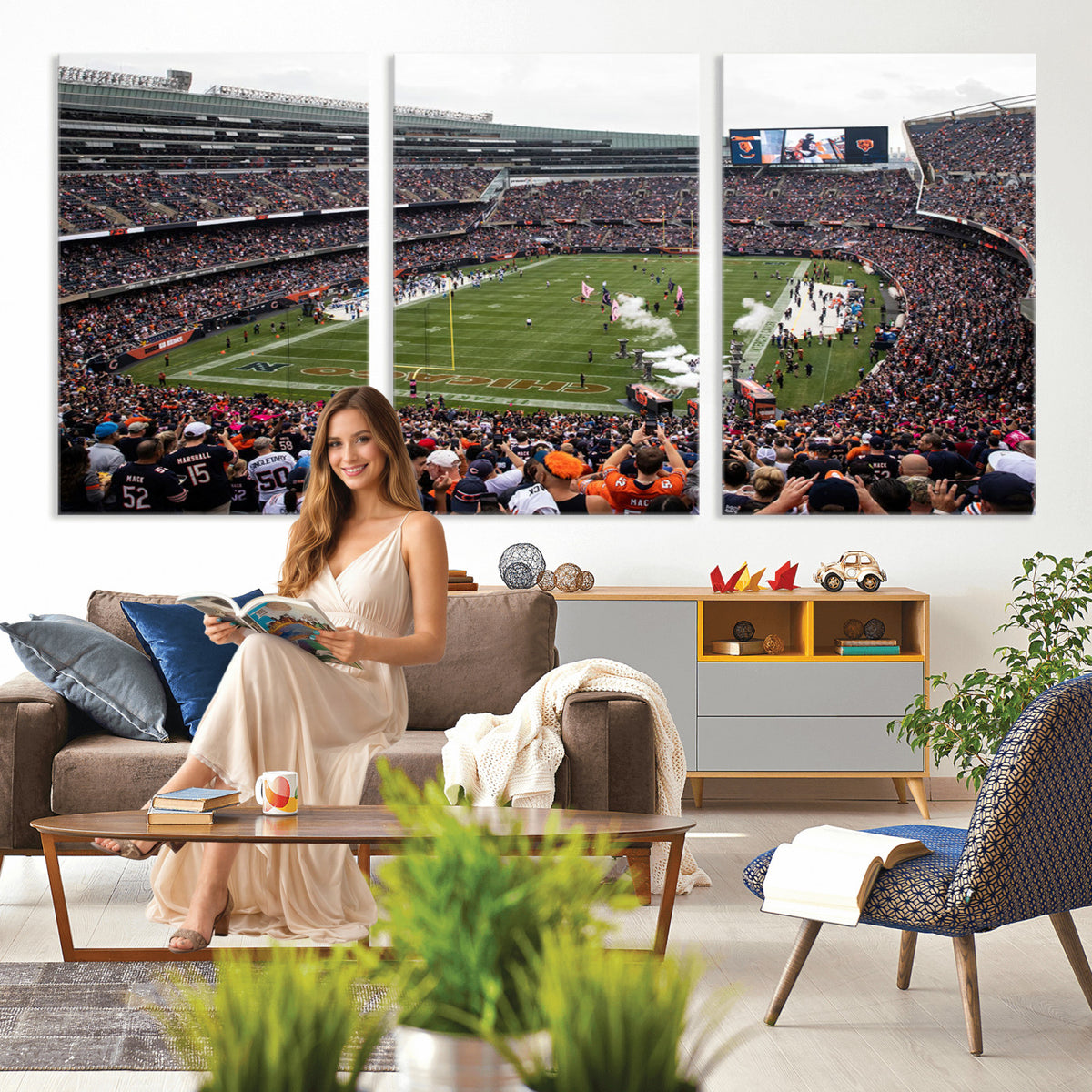 18347149-MGV-CV-36X24 - Chicago Bears Soldier Field Wall Art Canvas Print – Framed Football Stadium Artwork Team Spirit for home, office