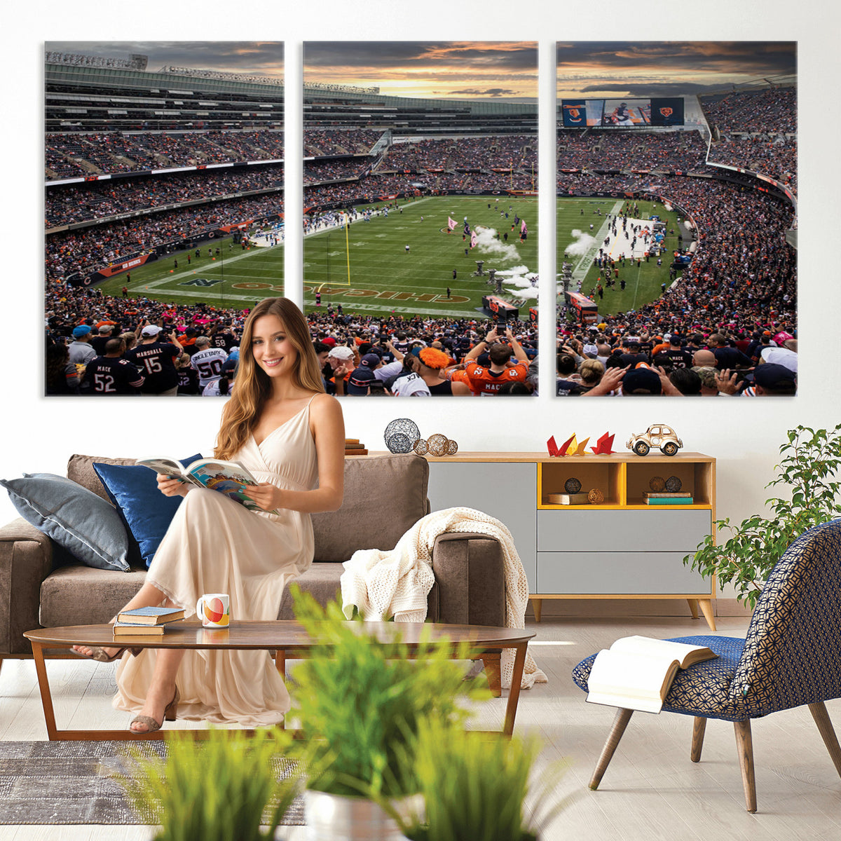 87578930-PAN-FL-20X10 - Chicago Bears Soldiers Field Wall Art Canvas Print, Home Bar Wall Decor