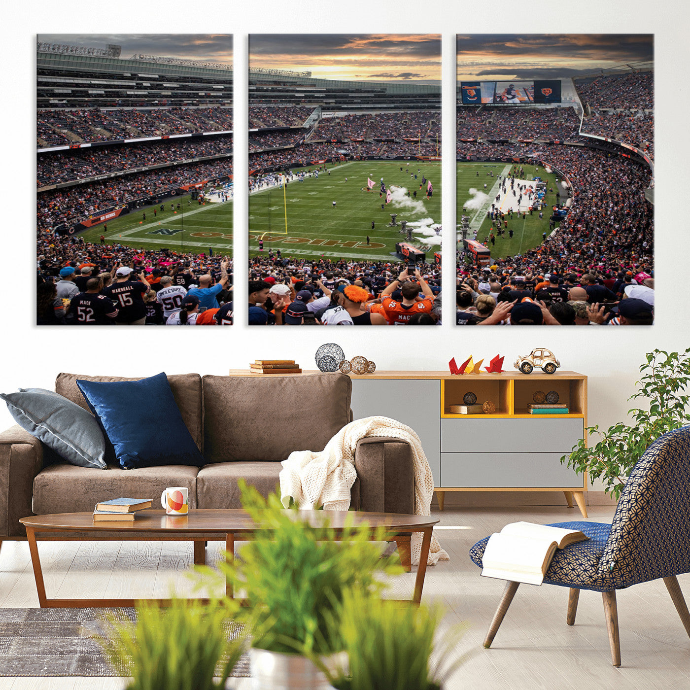 MGV-CV-60X30-3P - Chicago Bears Soldiers Field Wall Art Canvas Print – Framed Football Stadium Artwork for Sports