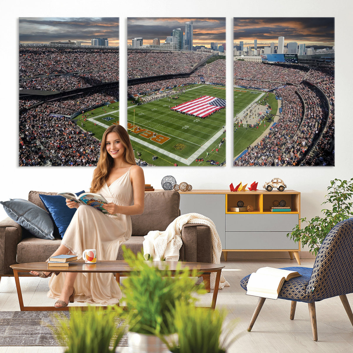98106777-PAN-FL-20X10 - Chicago Bears Soldiers Field Wall Art Canvas Print, Extra Large Game Room Wall Decor
