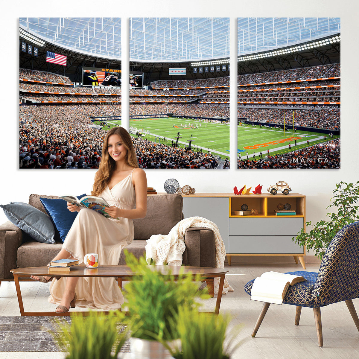 32530647-PAN-FL-20X10 - Chicago Bears Soldiers Field Wall Art Canvas Print, Framed and Ready to Hang