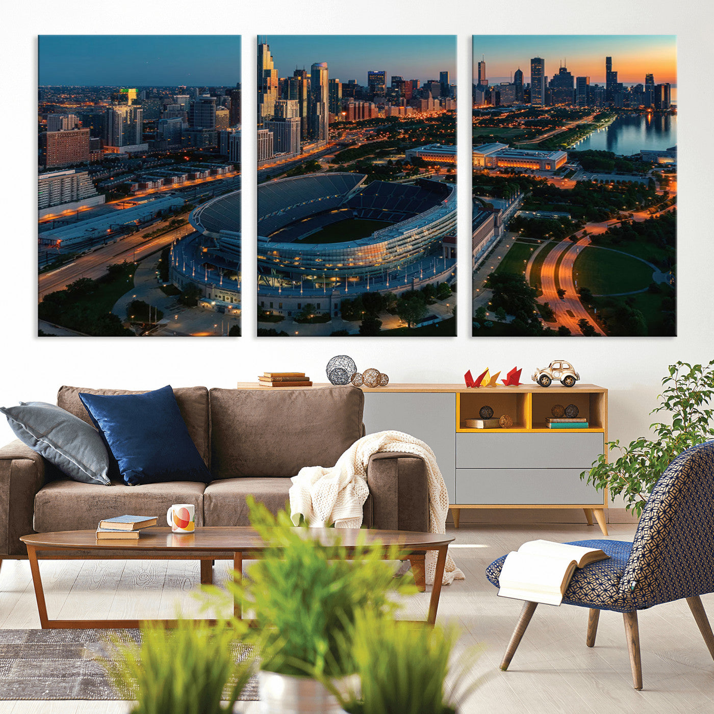 36690345-MGV-CV-36X24-Chicago Bears Soldiers Field Wall Art Canvas Print – Framed Football Stadium Artwork for Sports Fans, Soldier Field Skyline Canvas Decor for Game Room or Man Cave