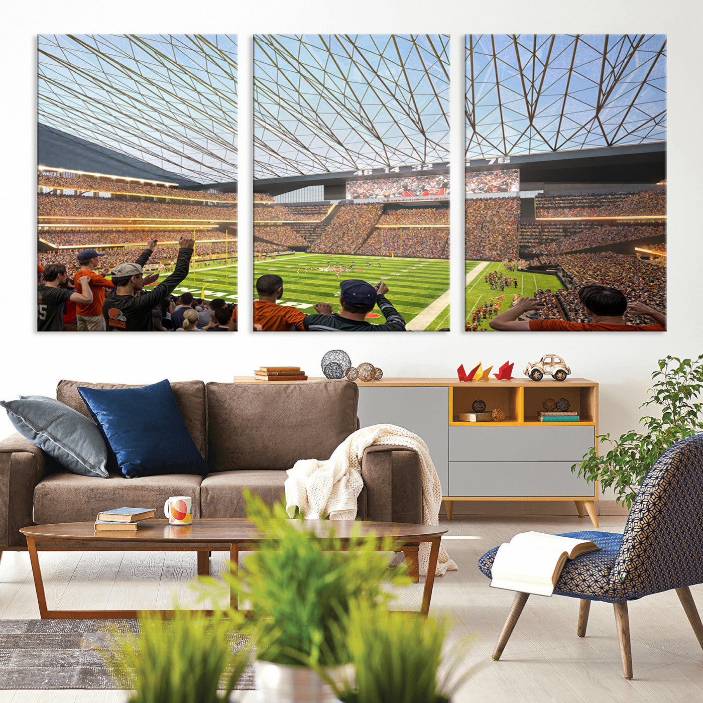 81960112-MGV-CV-36X24-Cleveland Browns Stadium Wall Art Canvas Print – Framed Football Artwork Featuring Cleveland Skyline and Browns Stadium, Perfect for Man Cave or Game Room Decor