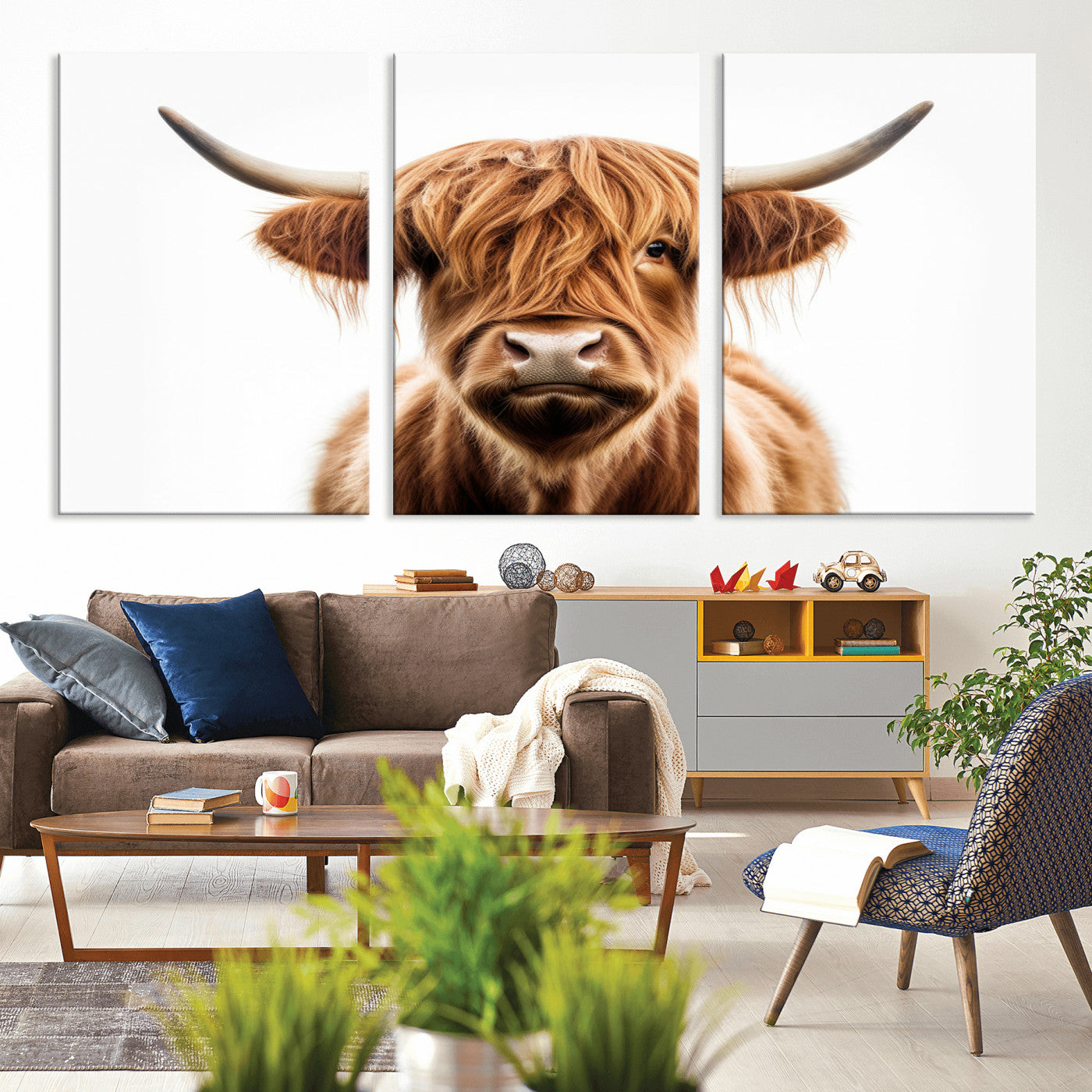 -Scottish Highland Cow Canvas Print, Framed Highland Cow Canvas Home Decor