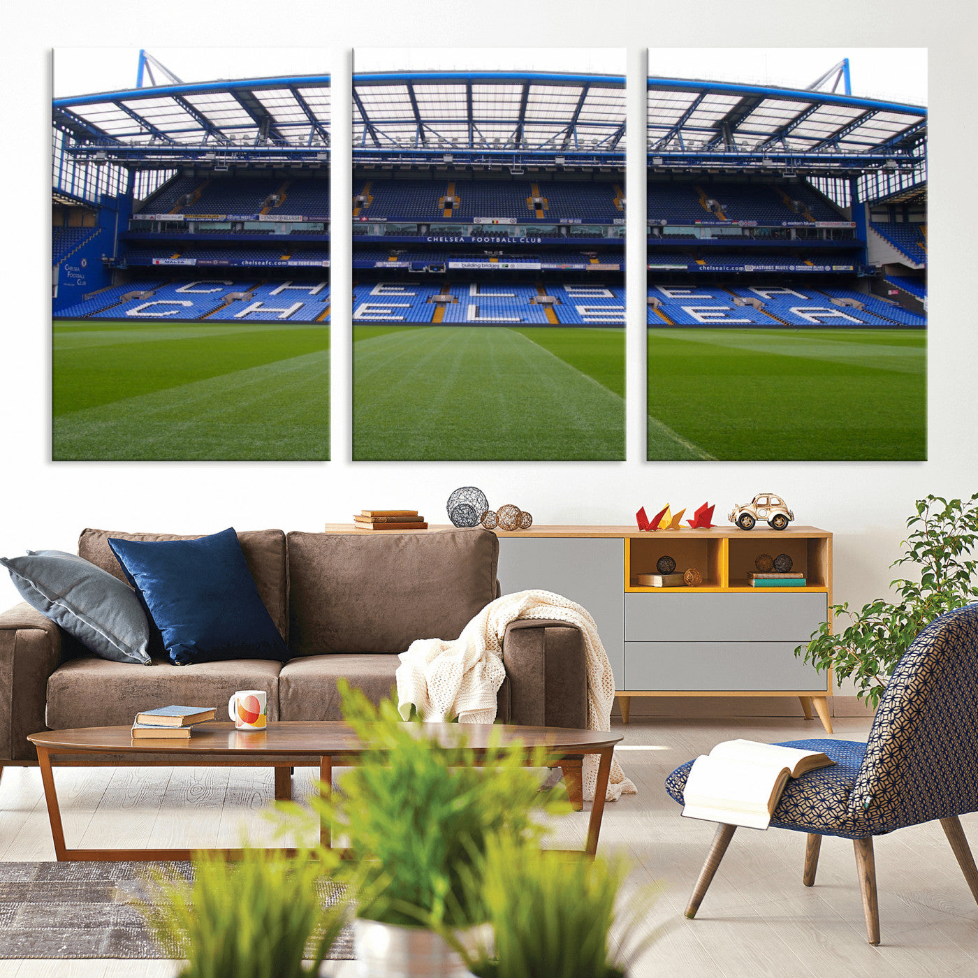 38616413CHELSA-MGV-CV-60X30-3P-Stamford Bridge Chelsea Football Stadium Canvas Wall Art Print – Immersive Stadium Experience for Soccer Fans – Ready to Hang