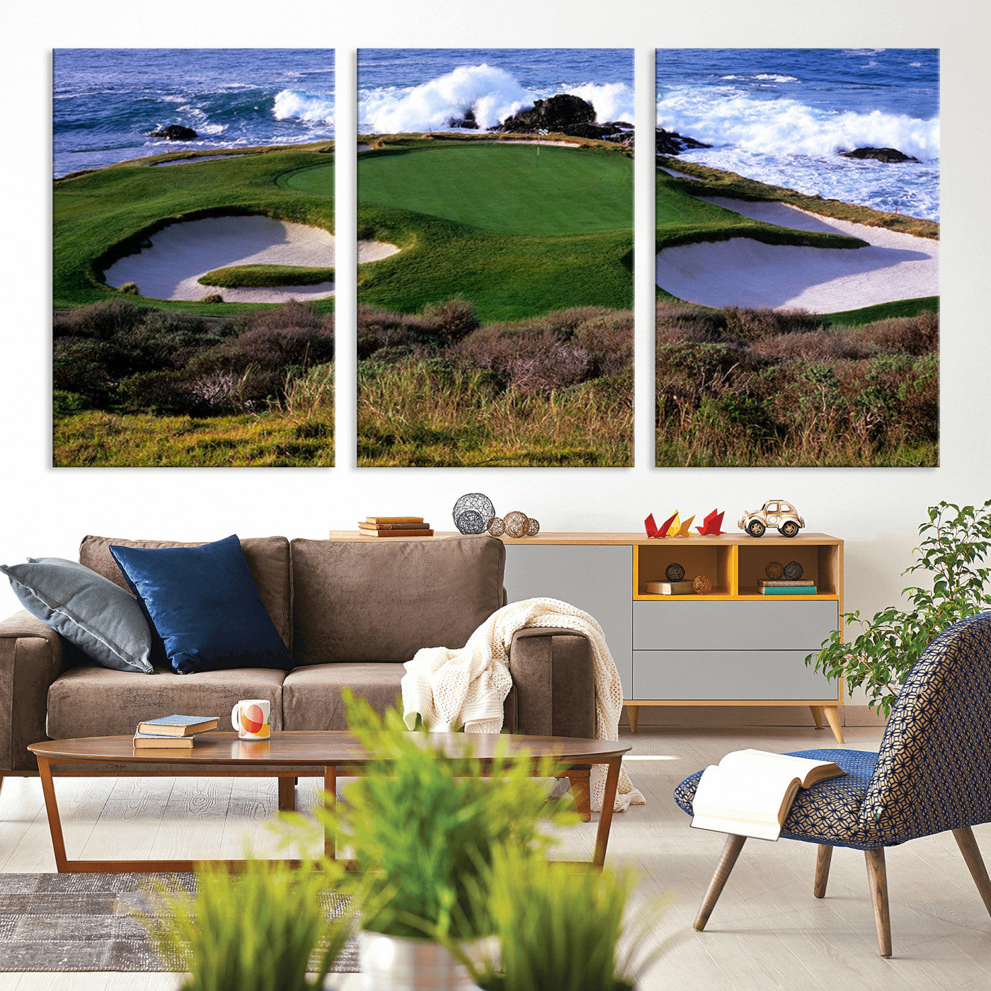 22776914-MGV-CV-36X24-Ocean Cliff Golf Green Canvas Print – Framed Majestic Coastal Scene with Lush Green Artwork for Home, Office