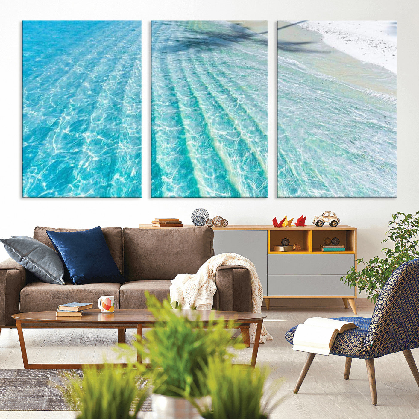 46233906-MGV-CV-36X24 - Serene Clear Blue Ocean Water Canvas Wall Art – Soft White Sand Shore Coastal Print for Home Decor, Relaxation, and Tranquil Vibes