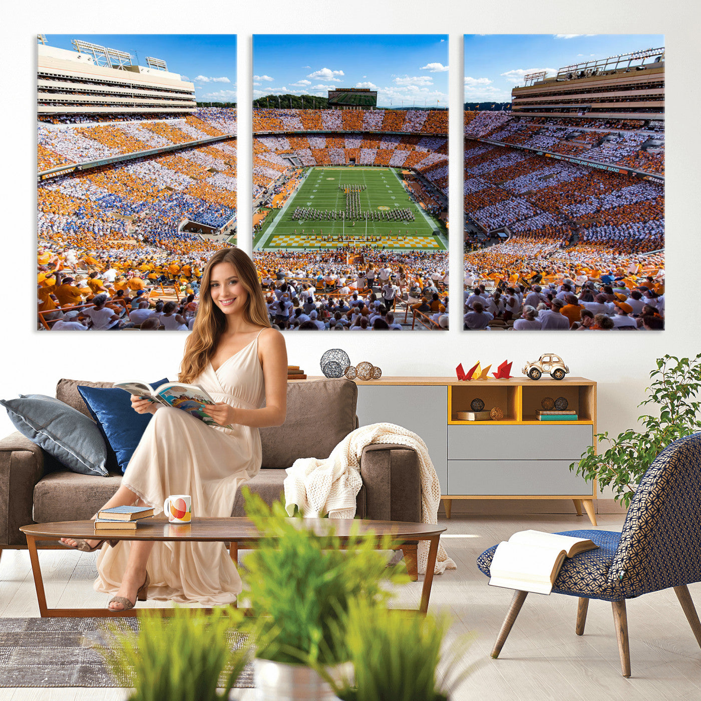 77097951-MGV-CV-36X24 - Tennessee Neyland Stadium Wall Art, Sports Arena Canvas Print, Panoramic Stadium Canvas Artwork for Home, Office