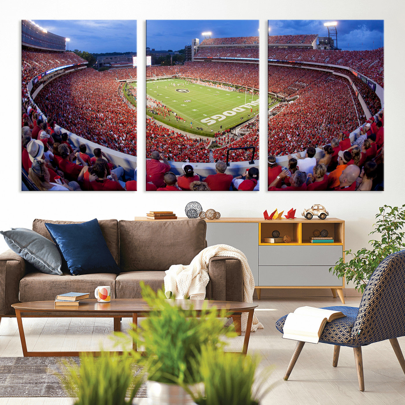 10244378-MGV-CV-48X32-3P-Dooley Stadium Wall Art Print, Sports Arena Canvas Wall Art, Dooley Field at Sanford Stadium Canvas Print, Modern Athletic Field Art Printing