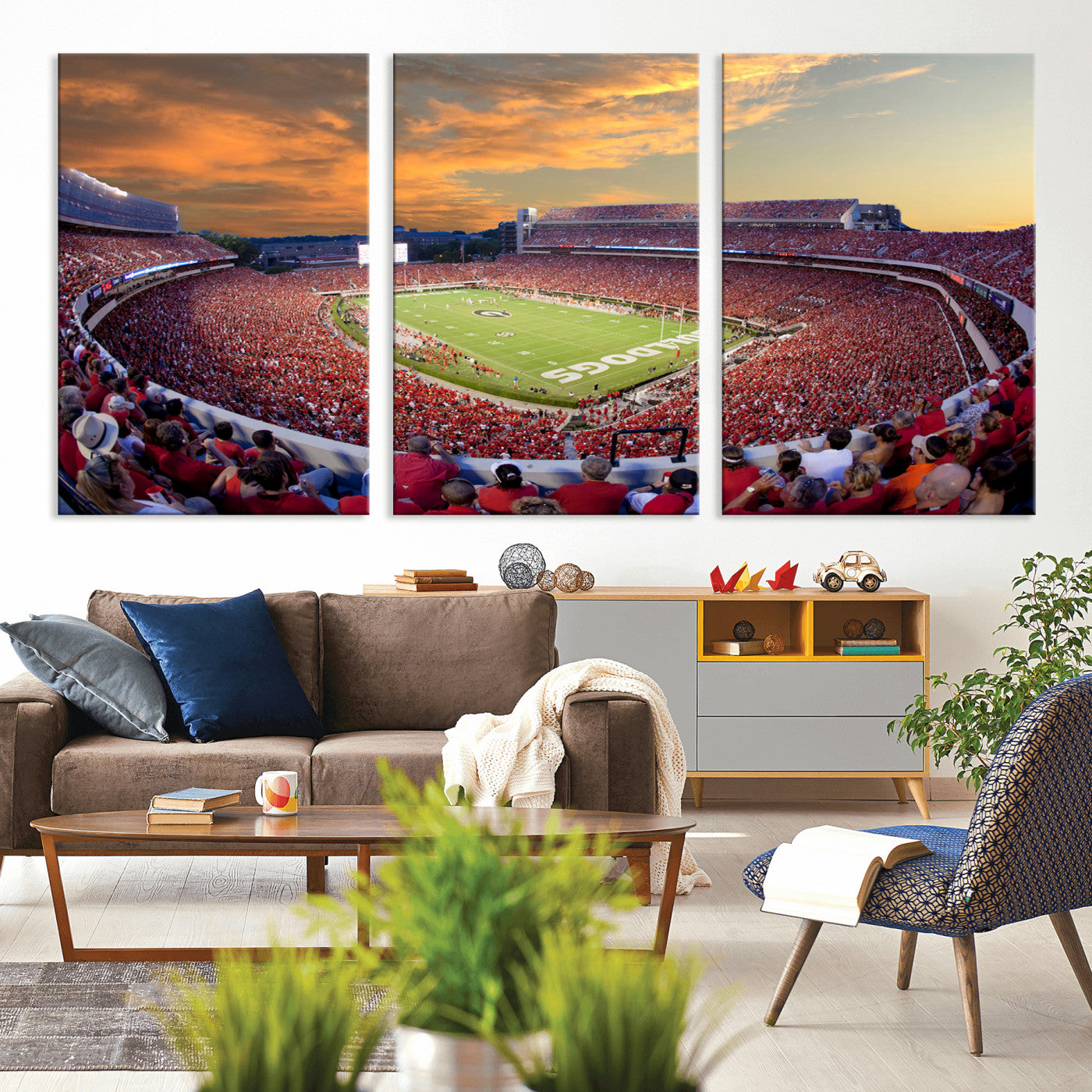 73680988-MGV-CV-48X32-3P-Dooley Stadium Wall Art Print, Sports Arena Canvas Wall Art, Dooley Field at Sanford Stadium Canvas Print, Modern Athletic Field Art Printing