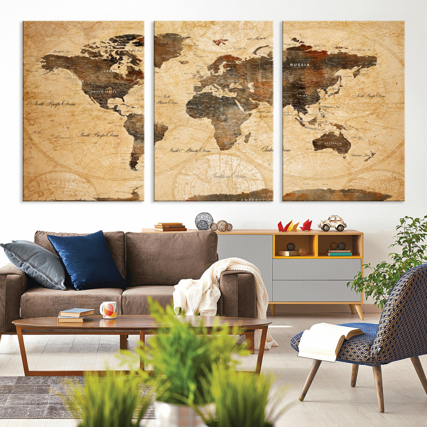 14542905-MGV-CV-60X30-3P - Push Pin World Map Canvas Print – Travel Tracker Wall Art for Couples, Perfect Anniversary Gift for Home or Office Decor