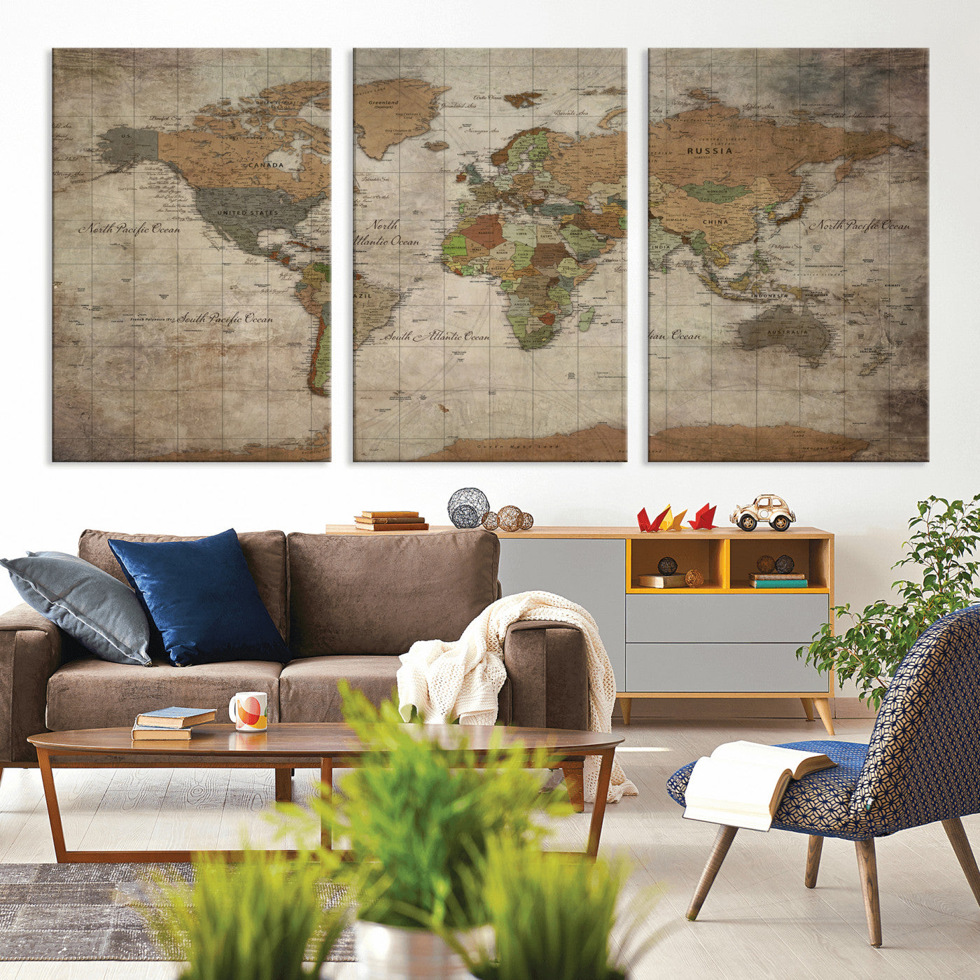 20356264-MGV-CV-36X24 - World Map Wall Art Canvas Print, Modern Decorative Framed Map Artwork Prints for Living Room, Office, Bedroom Wall Decor