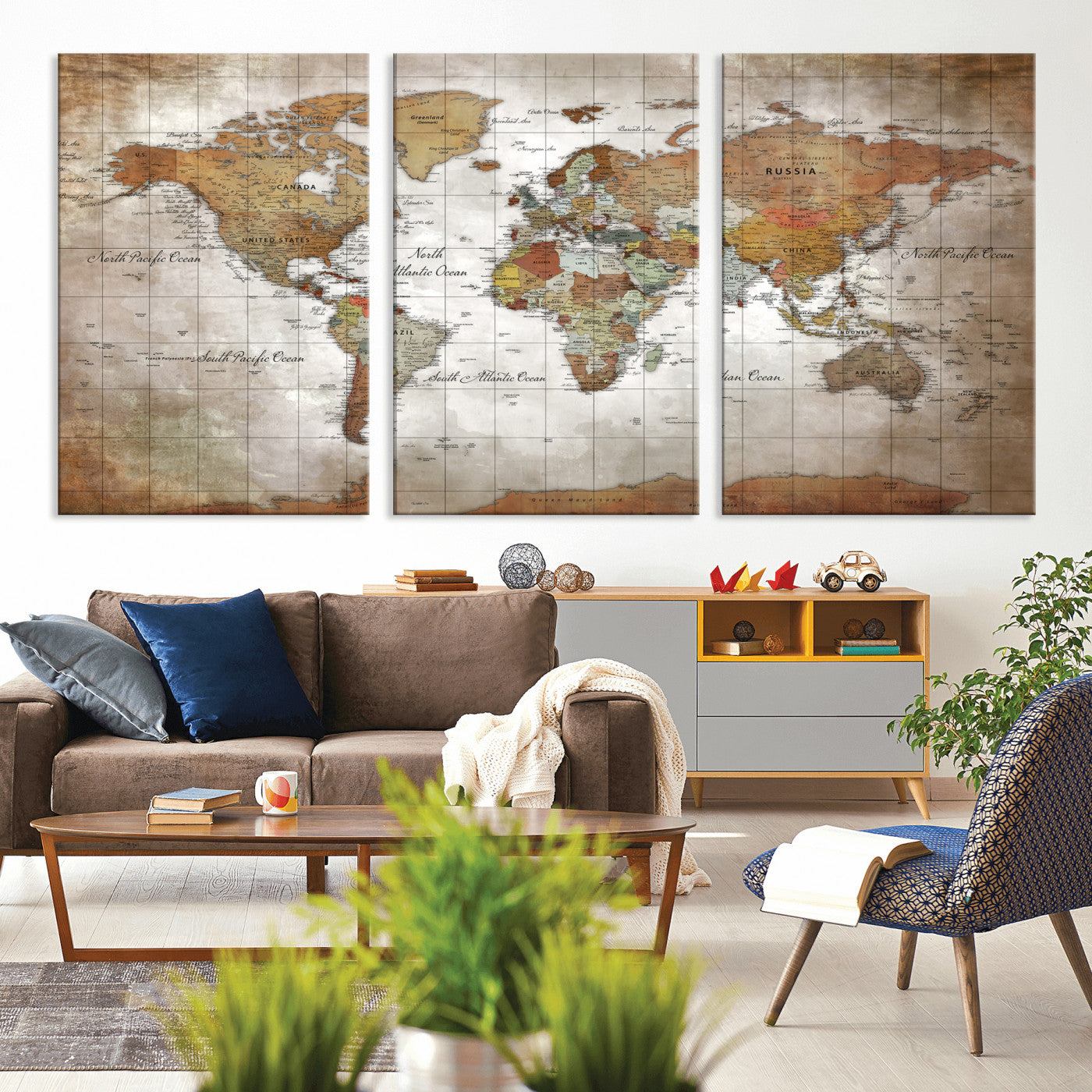 51643807-MGV-CV-36X24 - World Map Wall Art Canvas Print, Modern Decorative Framed Map Artwork Prints for Living Room, Office, Bedroom Wall Decor