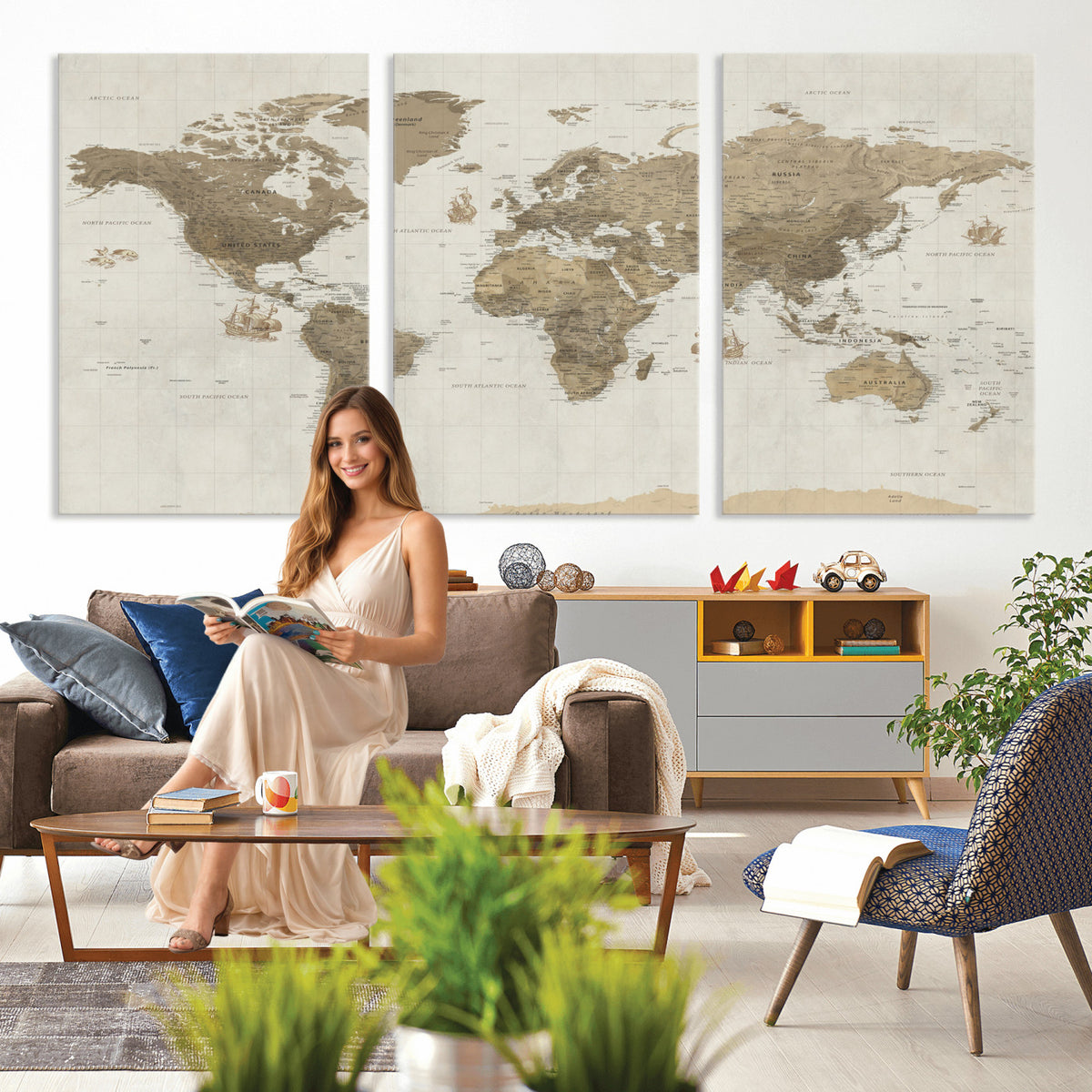 28283260-MGV-CV-36X24 - Detailed World Map Wall Art Canvas Print
