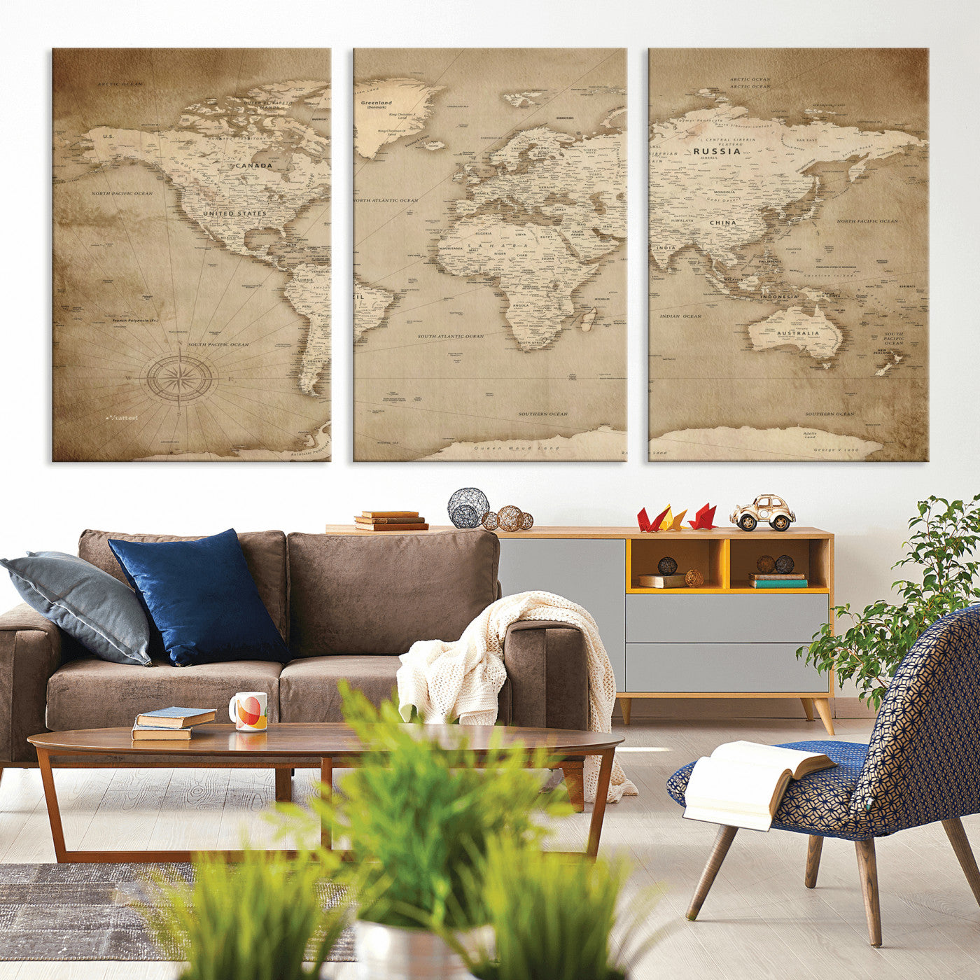 34795134-MGV-CV-36X24 - World Map Wall Art Canvas Print, Modern Decorative Framed Map Artwork Prints for Living Room, Office, Bedroom Wall Decor