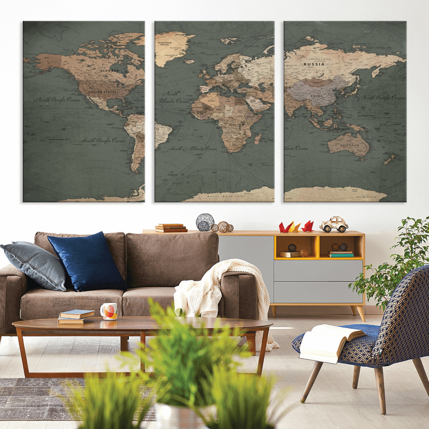 84619399-MGV-CV-36X24 - World Map Wall Art Canvas Print, Modern Decorative Framed Map Artwork Prints for Living Room, Office, Bedroom Wall Decor