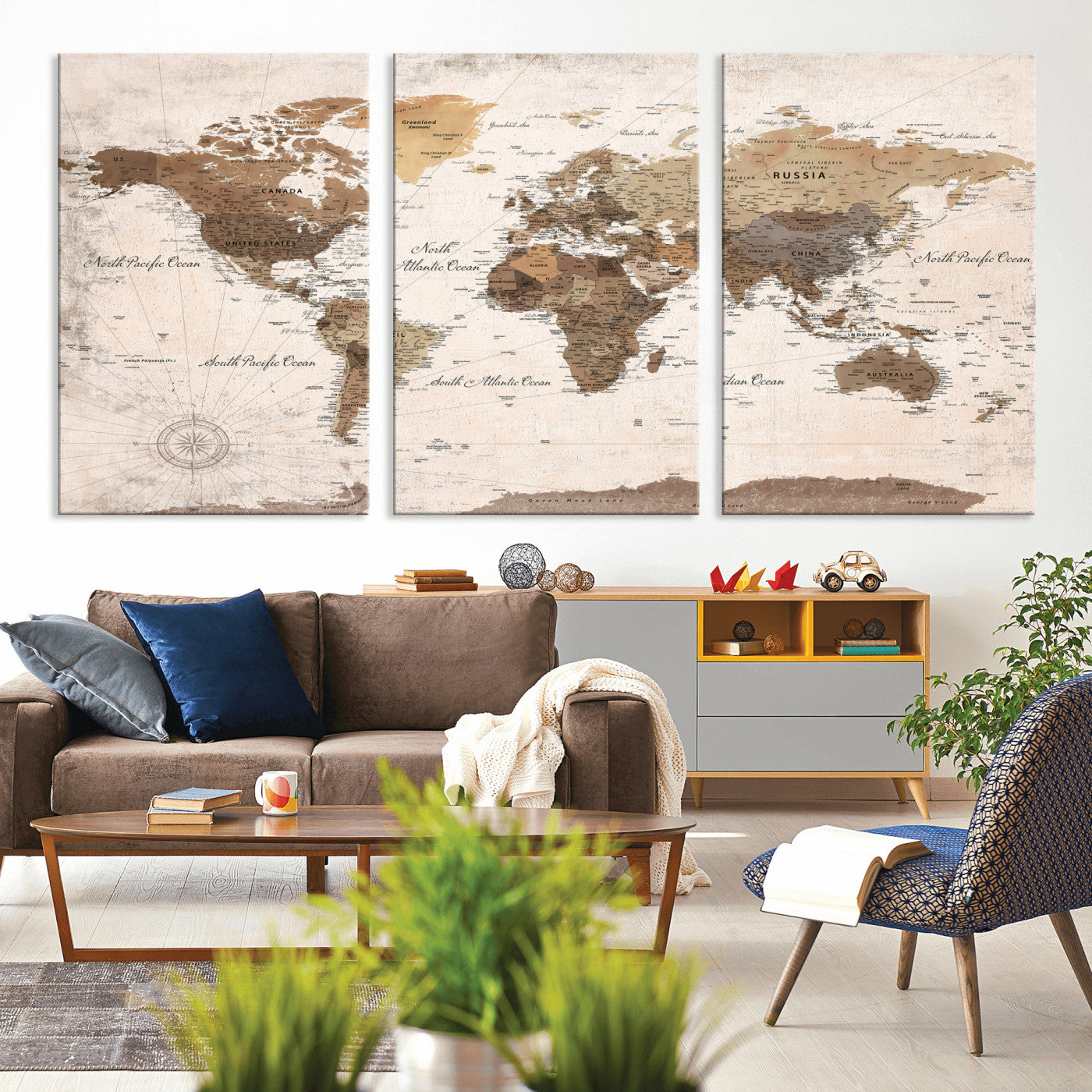 38923639-MGV-CV-36X24 - World Map Wall Art Canvas Print, Modern Decorative Framed Map Artwork Prints for Living Room, Office, Bedroom Wall Decor