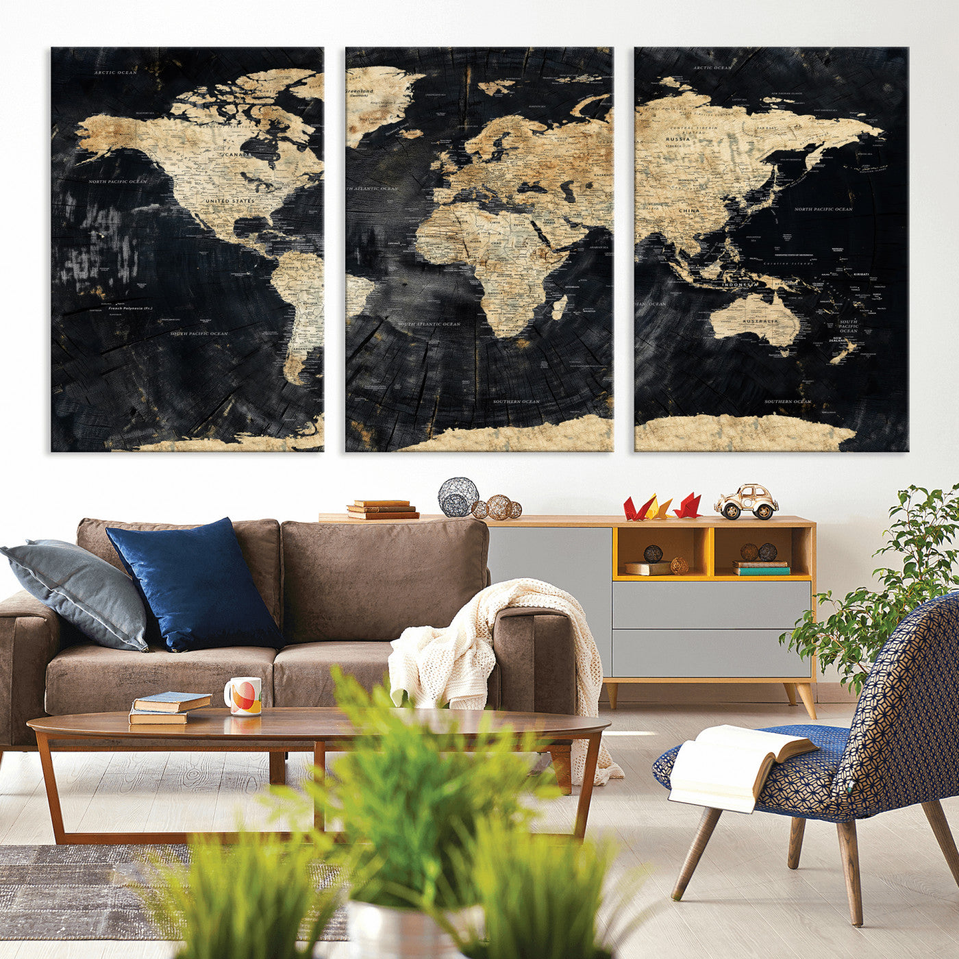 45535041-MGV-CV-36X24 - World Map Wall Art Canvas Print, Modern Decorative Framed Map Artwork Prints for Living Room, Office, Bedroom Wall Decor