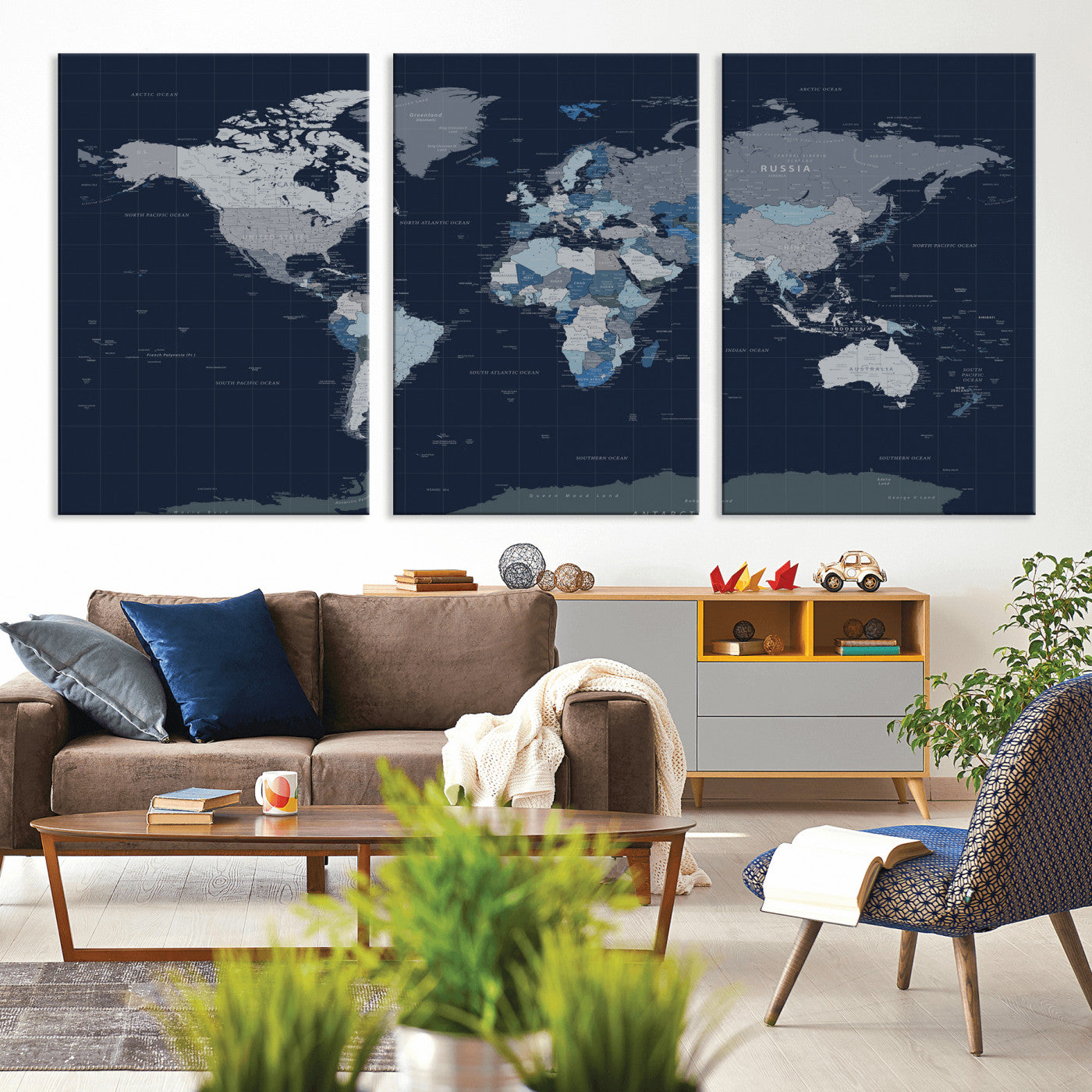 17712680-MGV-CV-36X24 - World Map Wall Art Canvas Print, Modern Decorative Framed Map Artwork Prints for Living Room, Office, Bedroom Wall Decor