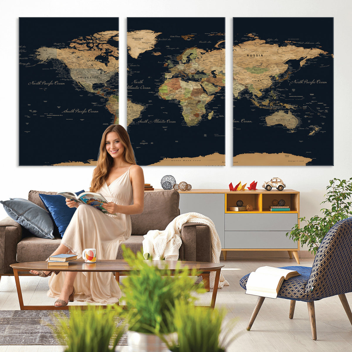 94449133-MGV-CV-36X24 - Vintage World Map Canvas on the Dark Background Wall Art
