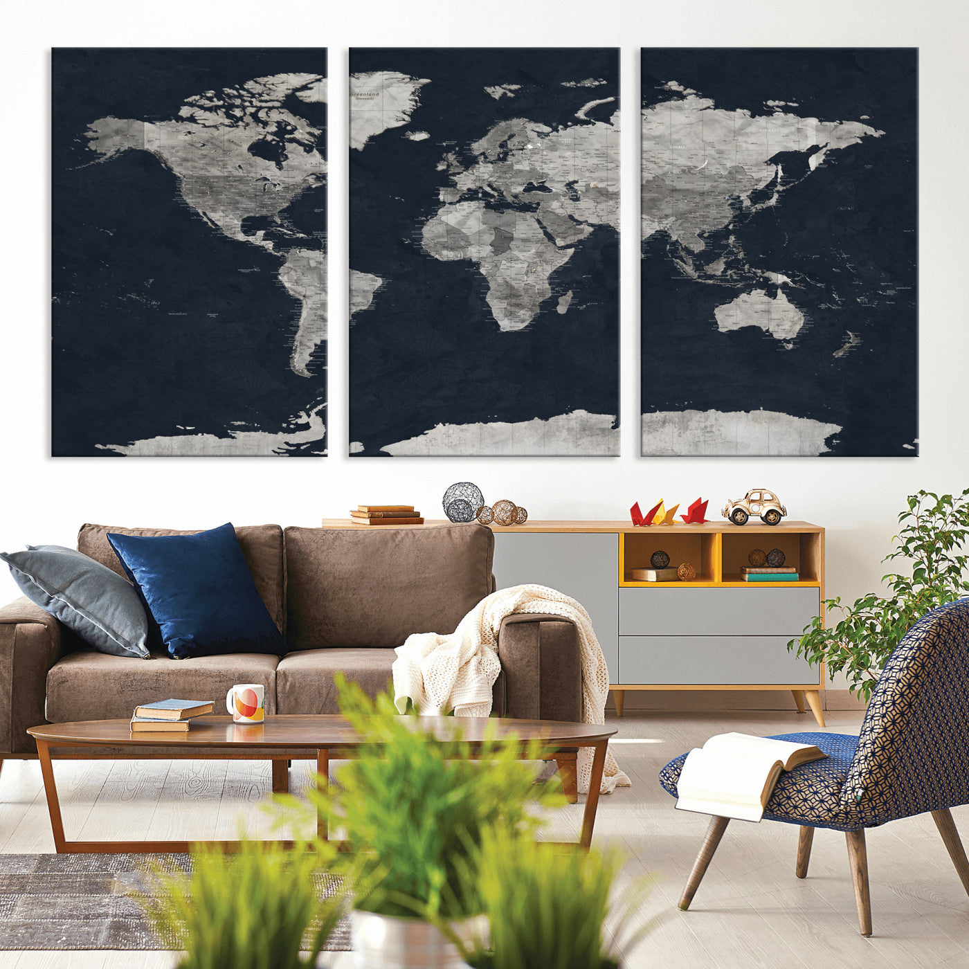 53886659-MGV-CV-36X24 - World Map Wall Art Canvas Print, Modern Decorative Framed Map Artwork Prints for Living Room, Office, Bedroom Wall Decor