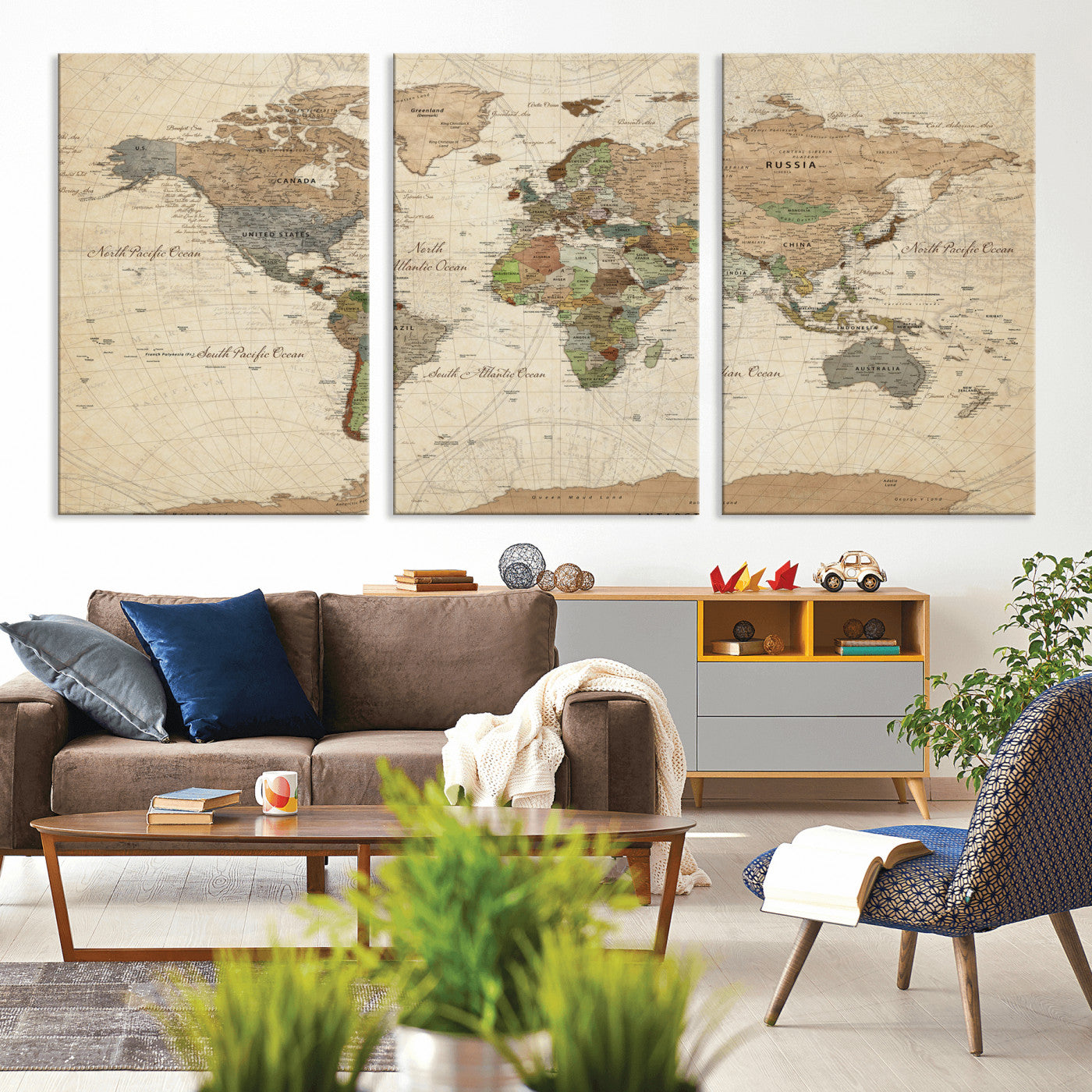 16856902-MGV-CV-36X24 - World Map Wall Art Canvas Print, Modern Decorative Framed Map Artwork Prints for Living Room, Office, Bedroom Wall Decor