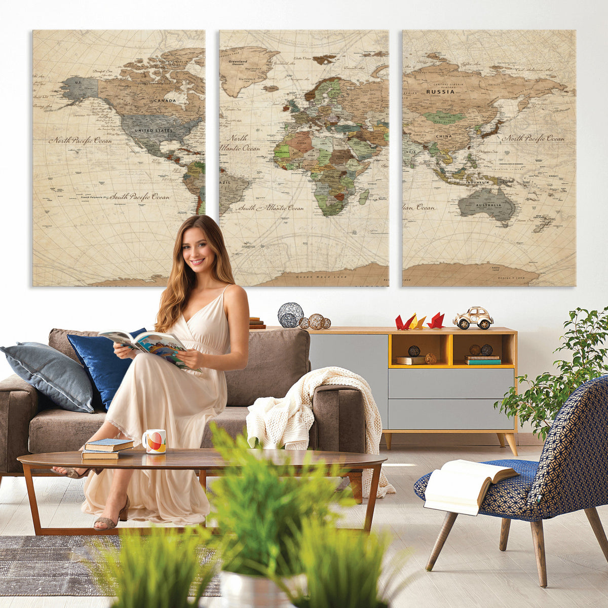 16856902-MGV-CV-36X24 - Vintage World Map Canvas Wall Art - Rustic Grunge Texture