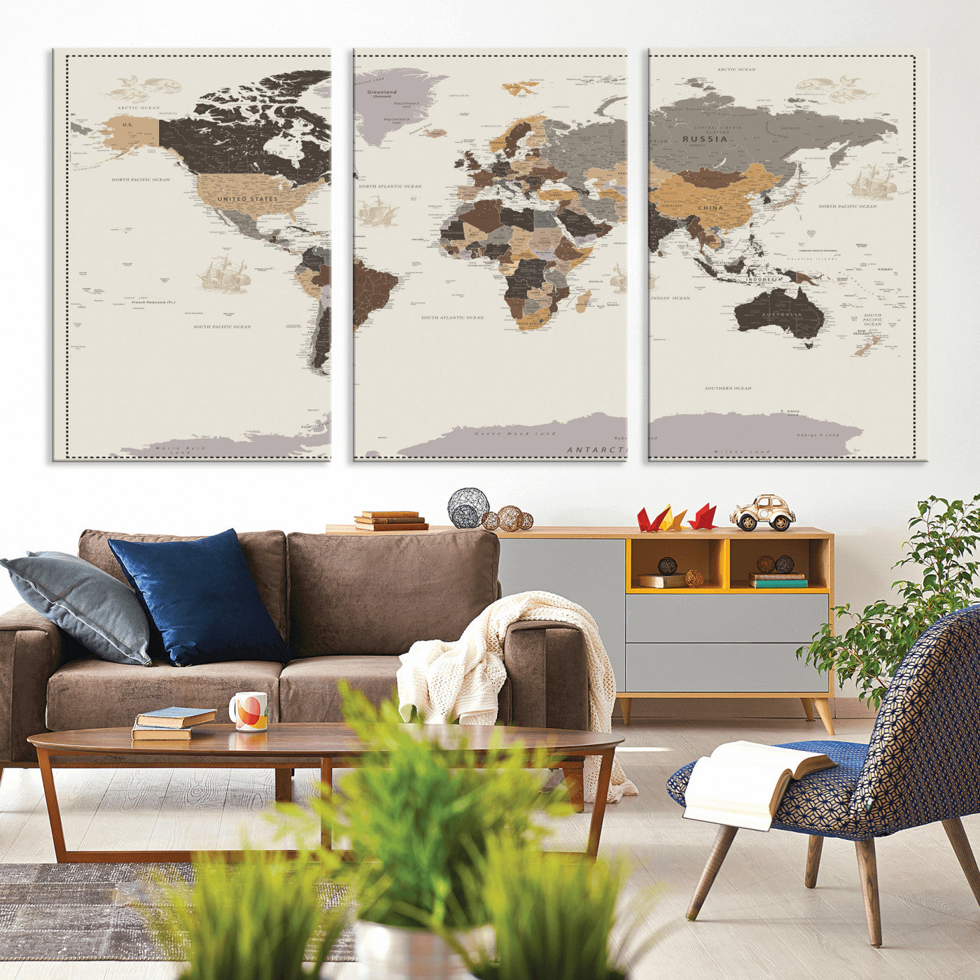 58777746-MGV-CV-36X24 - World Map Wall Art Canvas Print, Modern Decorative Framed Map Artwork Prints for Living Room, Office, Bedroom Wall Decor