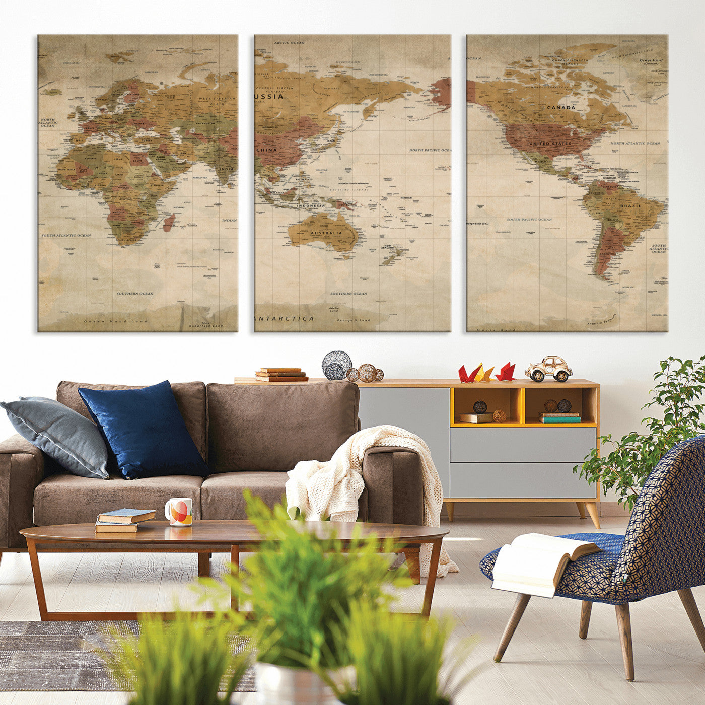 83478963-MGV-CV-36X24 - World Map Wall Art Canvas Print, Modern Decorative Framed Map Artwork Prints for Living Room, Office, Bedroom Wall Decor