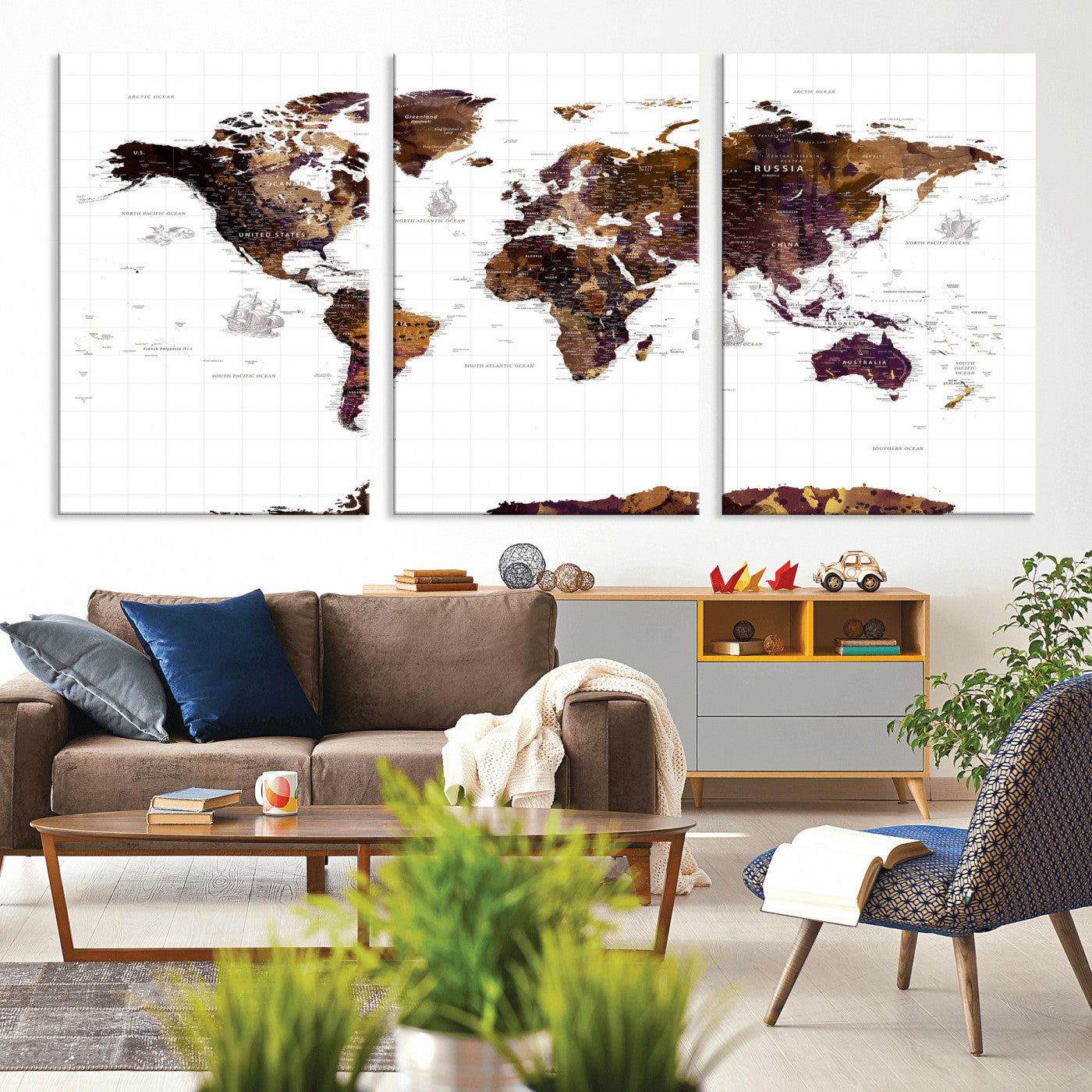 34792695-MGV-CV-36X24 - World Map Wall Art Canvas Print, Modern Decorative Framed Map Artwork Prints for Living Room, Office, Bedroom Wall Decor
