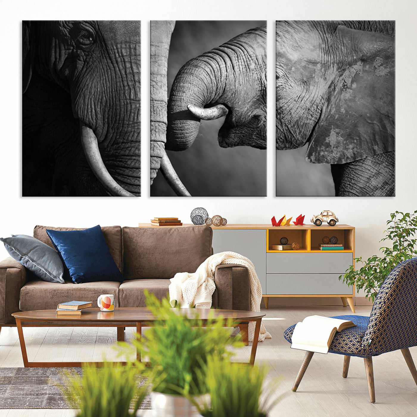 42691-MGV-CV-36X24-Elephant Family Wall Art Canvas, Framed Elephant Family Canvas Print