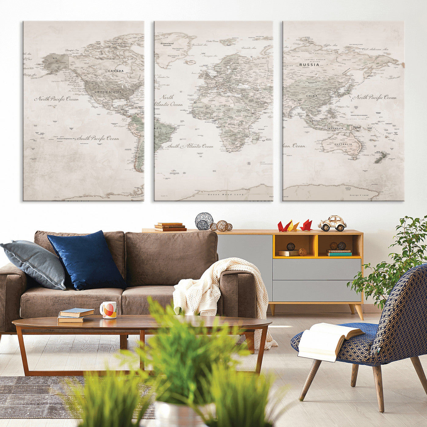 90355419-MGV-CV-36X24 - World Map Wall Art Canvas Print, Modern Decorative Framed Map Artwork Prints for Living Room, Office, Bedroom Wall Decor
