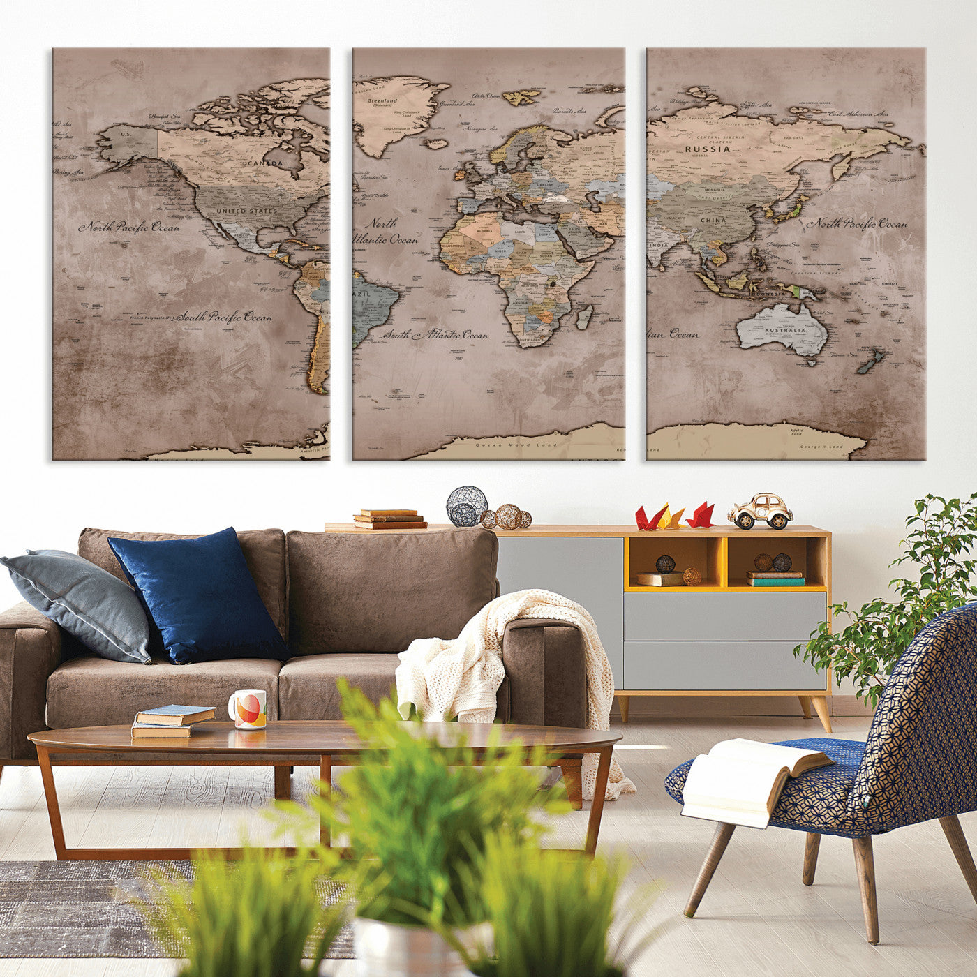 91471273-MGV-CV-36X24 - World Map Wall Art Canvas Print, Modern Decorative Framed Map Artwork Prints for Living Room, Office, Bedroom Wall Decor