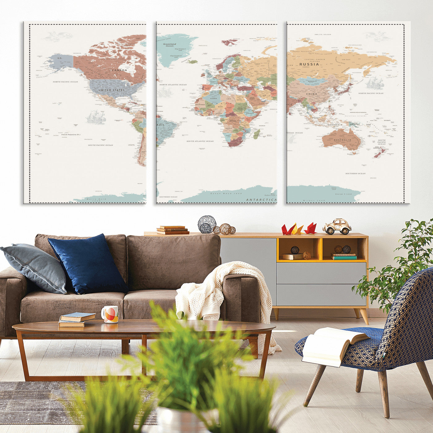 63447567-MGV-CV-36X24 - World Map Wall Art Canvas Print, Modern Decorative Framed Map Artwork Prints for Living Room, Office, Bedroom Wall Decor