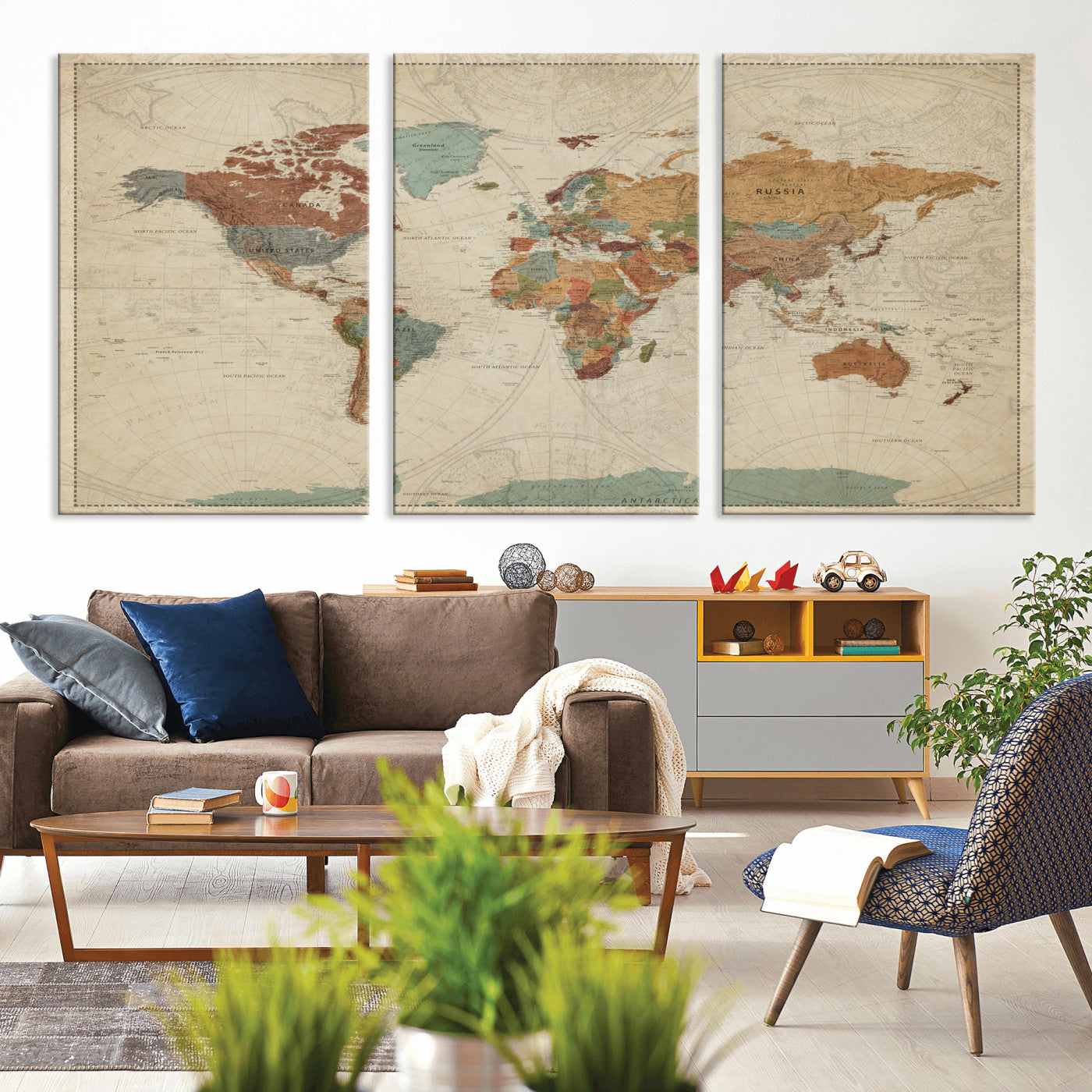 74172497-MGV-CV-36X24 - World Map Wall Art Canvas Print, Modern Decorative Framed Map Artwork Prints for Living Room, Office, Bedroom Wall Decor