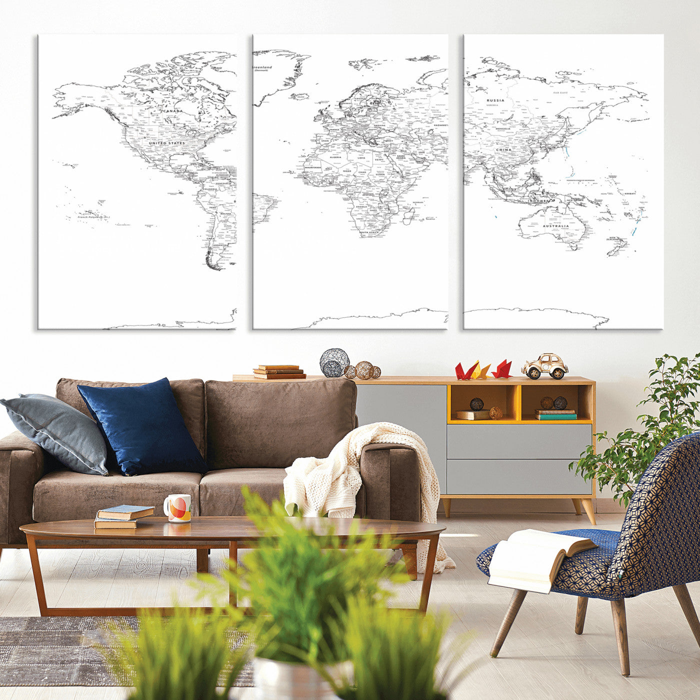 21002736-MGV-CV-36X24 - World Map Wall Art Canvas Print, Modern Decorative Framed Map Artwork Prints for Living Room, Office, Bedroom Wall Decor
