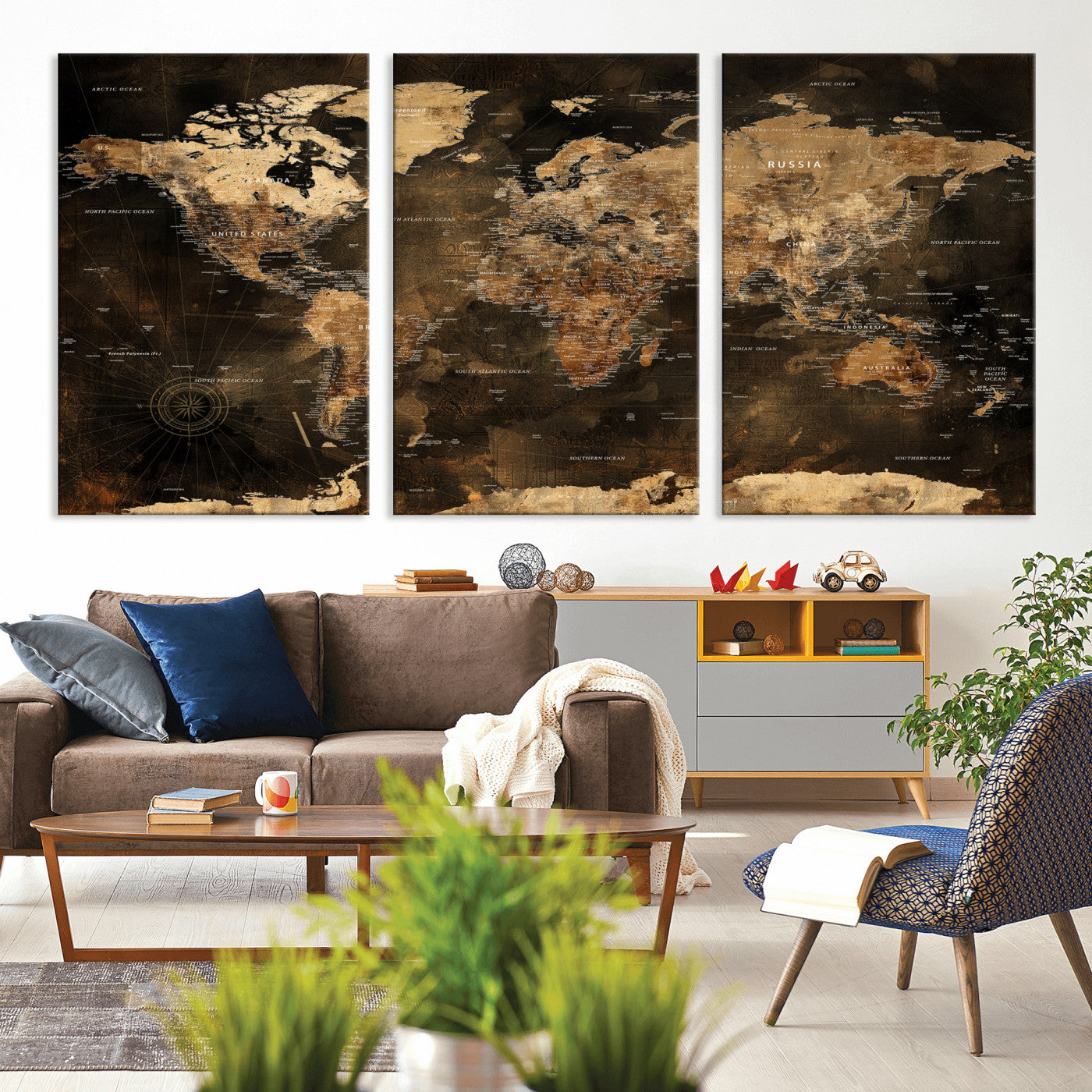 97742922-MGV-CV-36X24 - World Map Wall Art Canvas Print, Modern Decorative Framed Map Artwork Prints for Living Room, Office, Bedroom Wall Decor