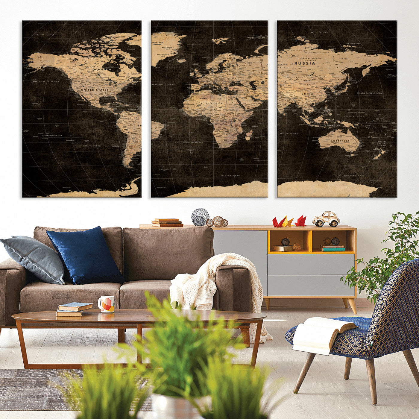 17790470-MGV-CV-36X24 - World Map Wall Art Canvas Print, Modern Decorative Framed Map Artwork Prints for Living Room, Office, Bedroom Wall Decor